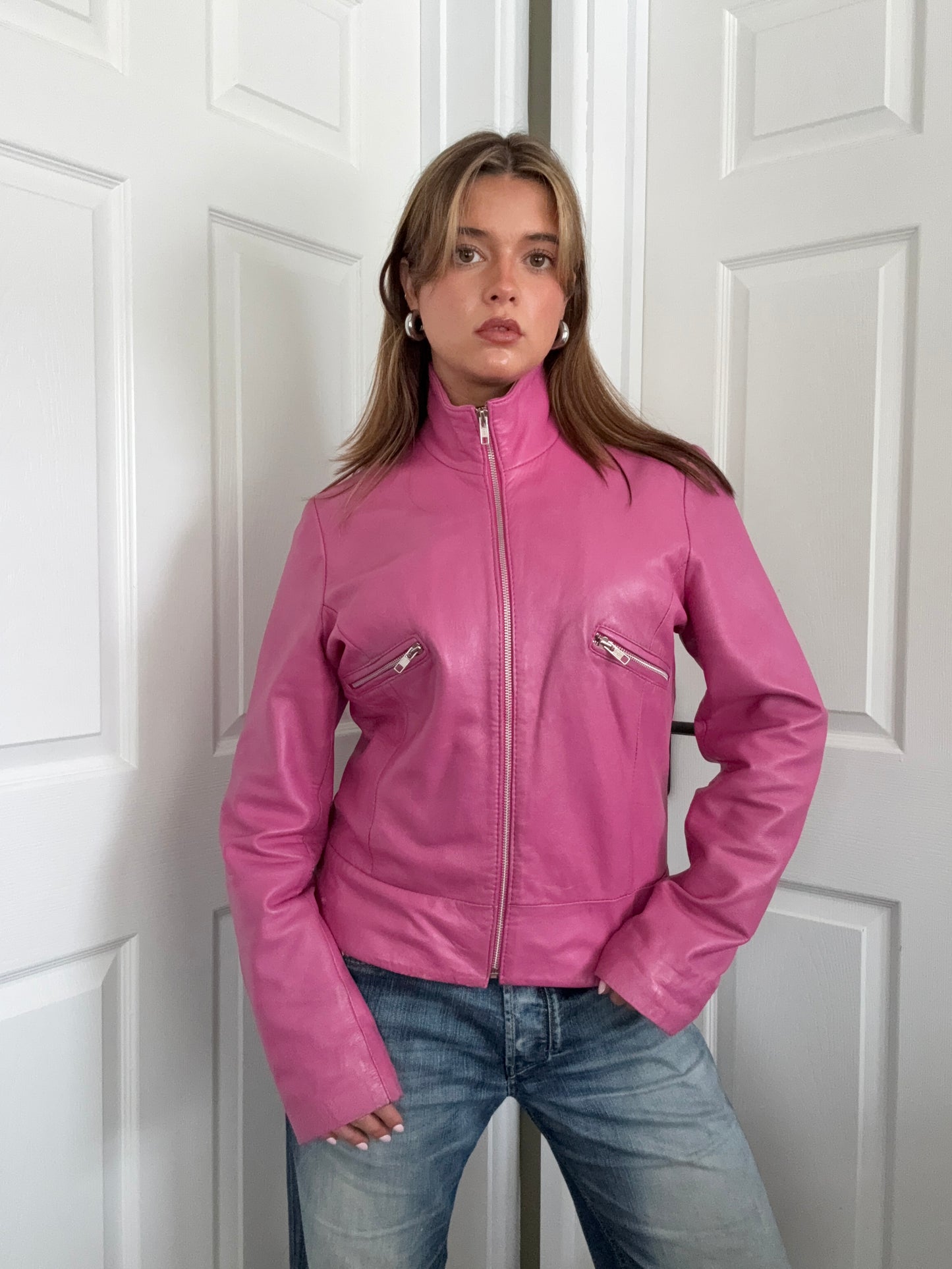 Pink Leather Jacket (L)