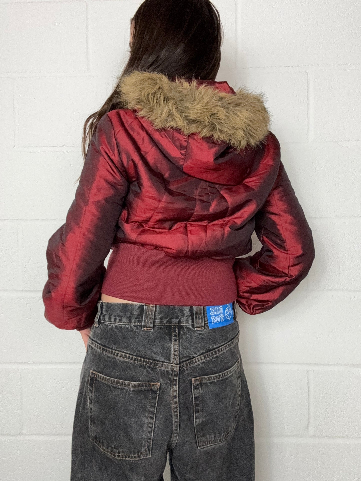 Burgundy Iridescent Puffer Jacket (M)