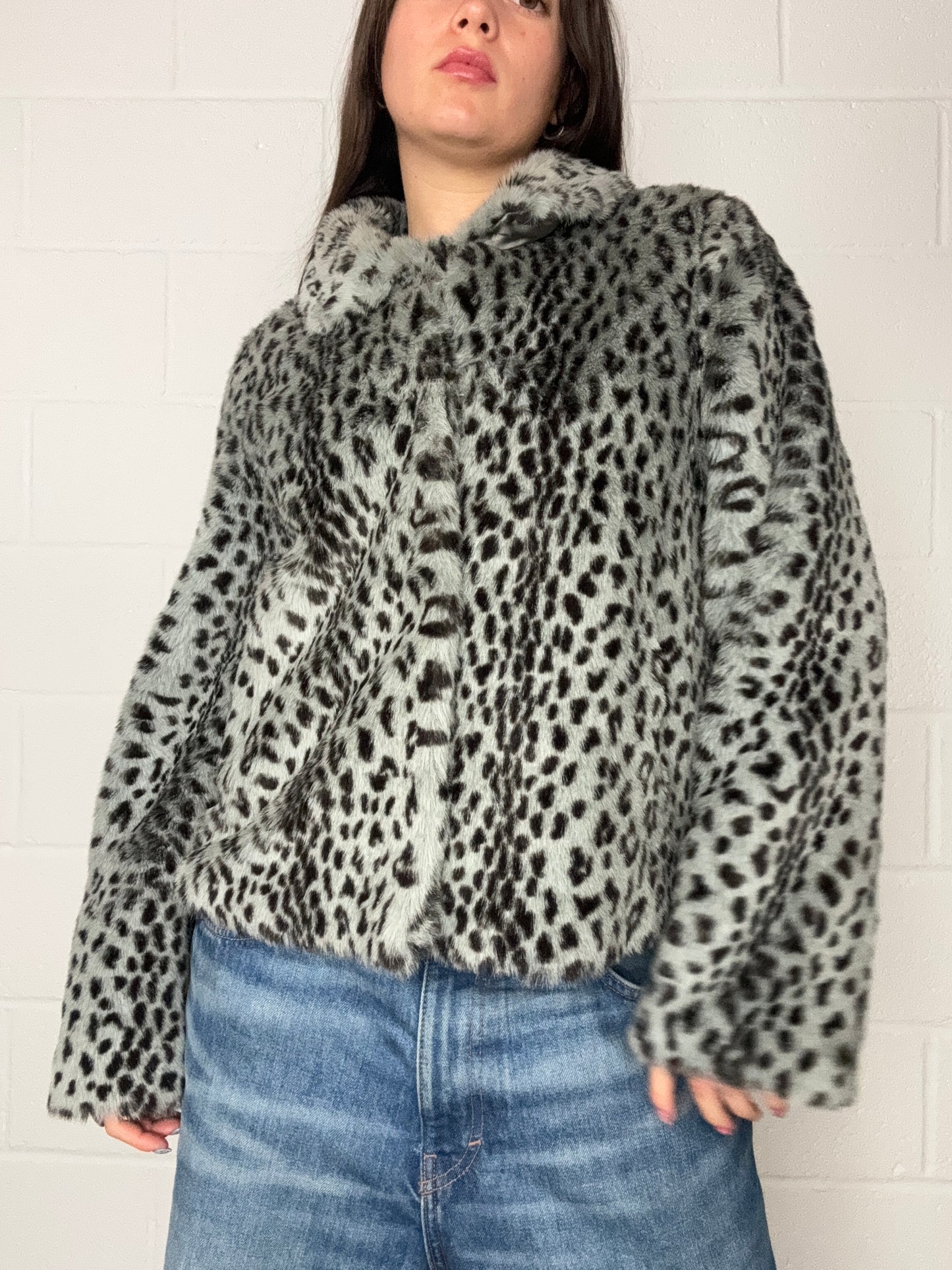 Leopard Grey Faux Fur Jacket