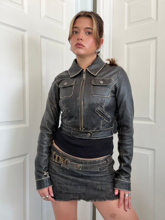 Cropped Leather Jacket (UK10)