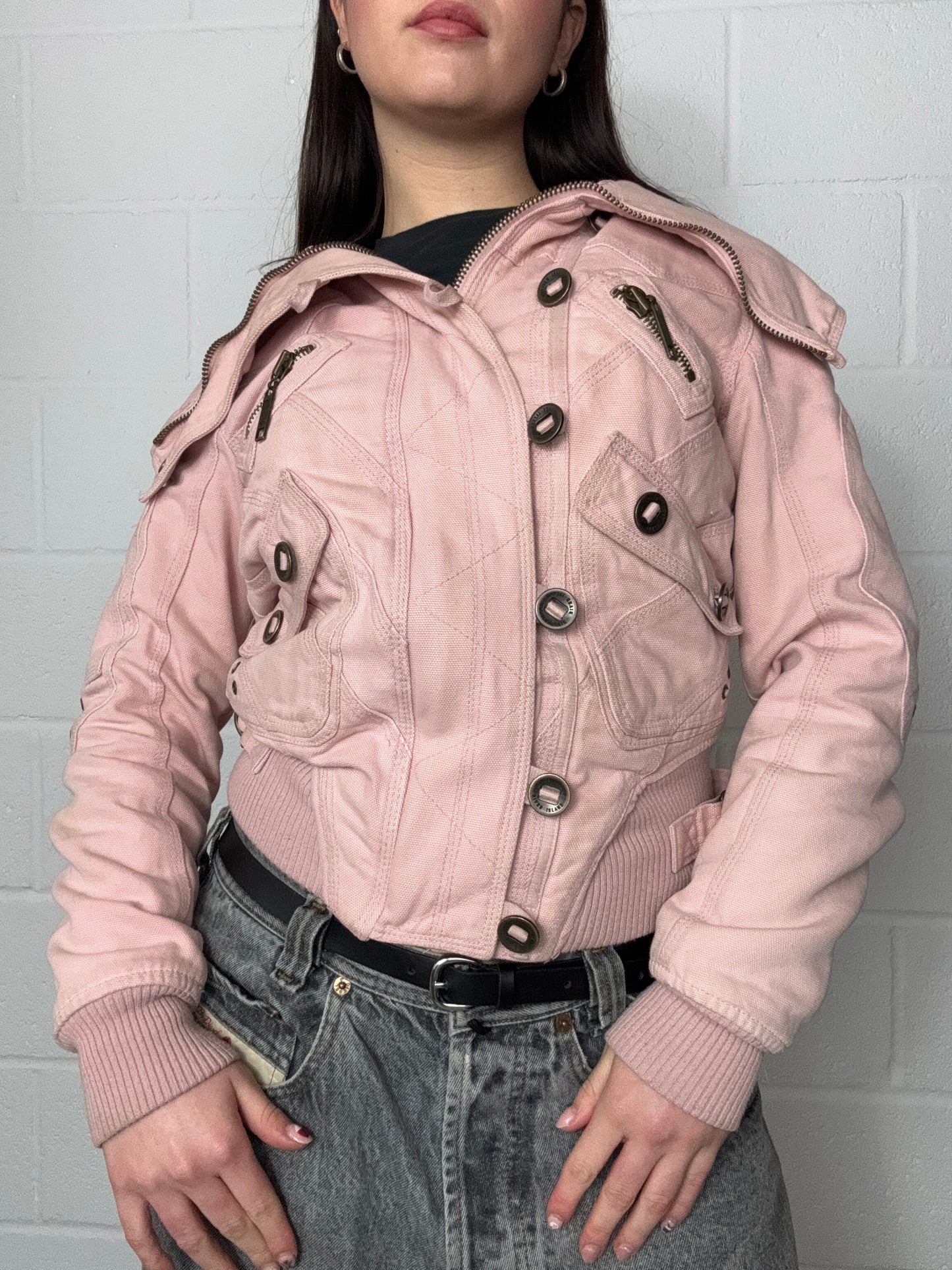 Y2K Pink Bomber Utility Style Jacket (UK8)