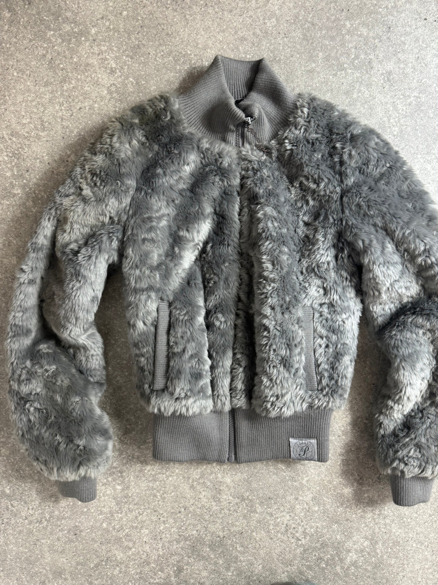 Grey Y2K Faux Fur Jacket