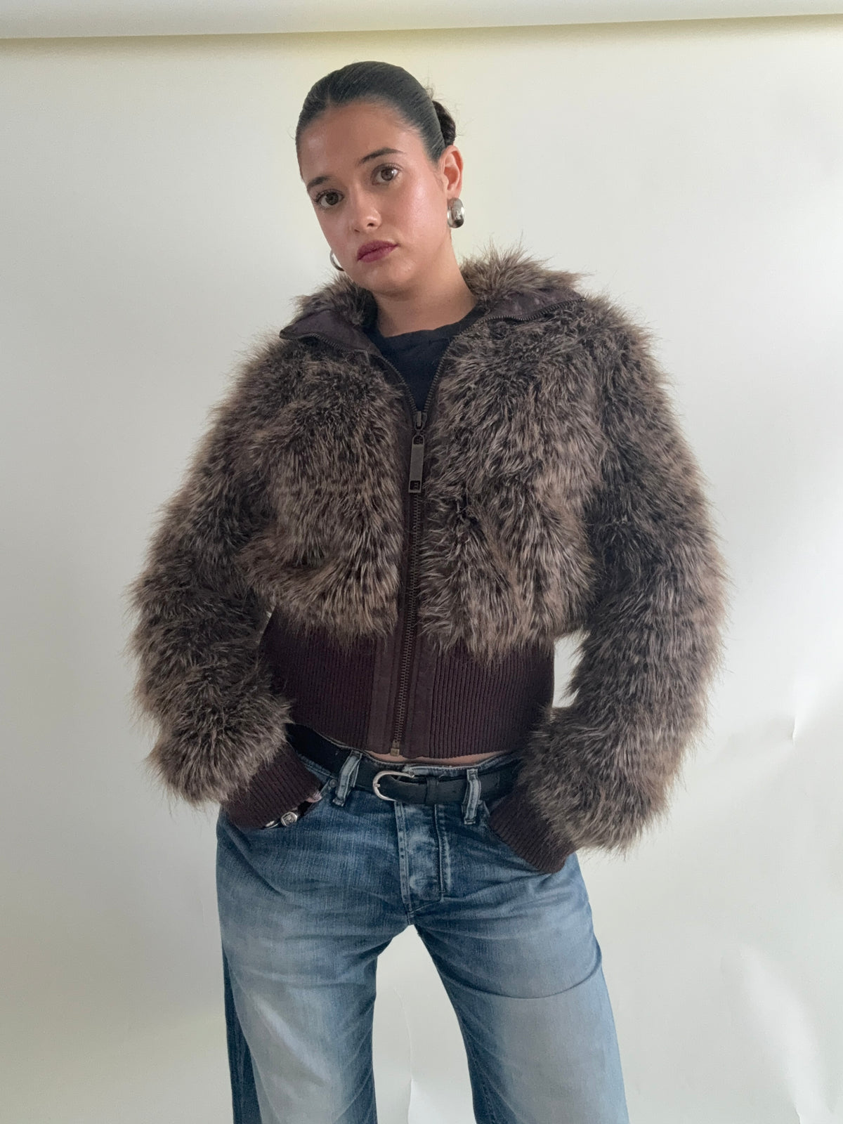 Faux Fur Leopard Bomber Jacket (UK12)