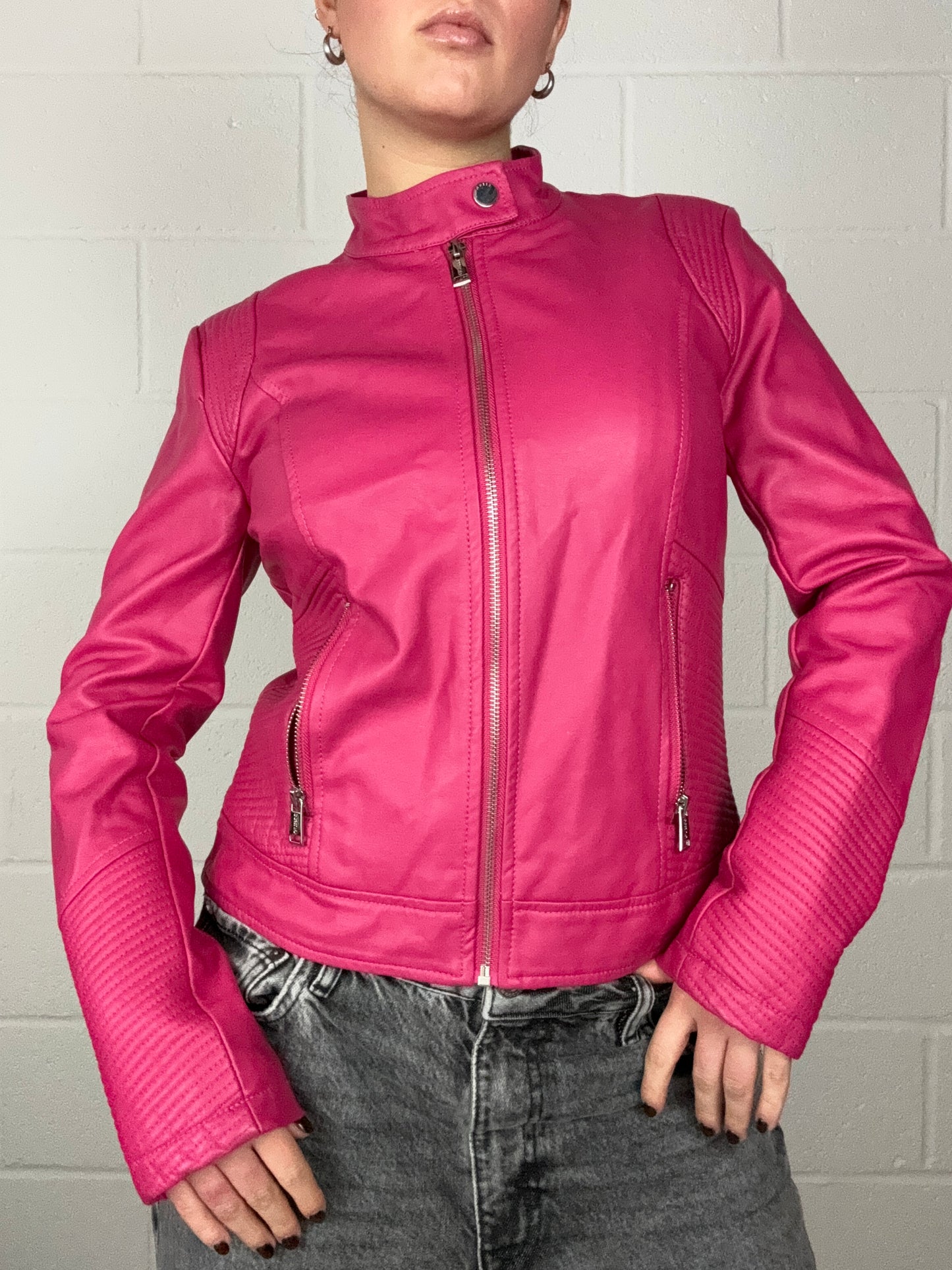 Pink Guess Faux Leather Jacket (S)