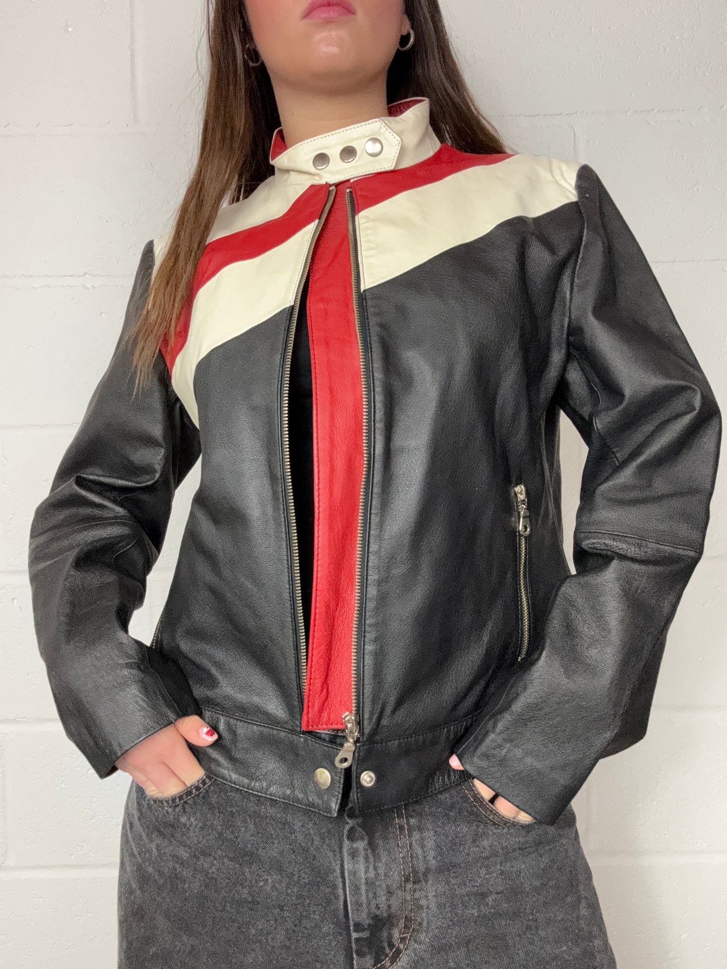 Vintage Leather Biker Jacket (S)