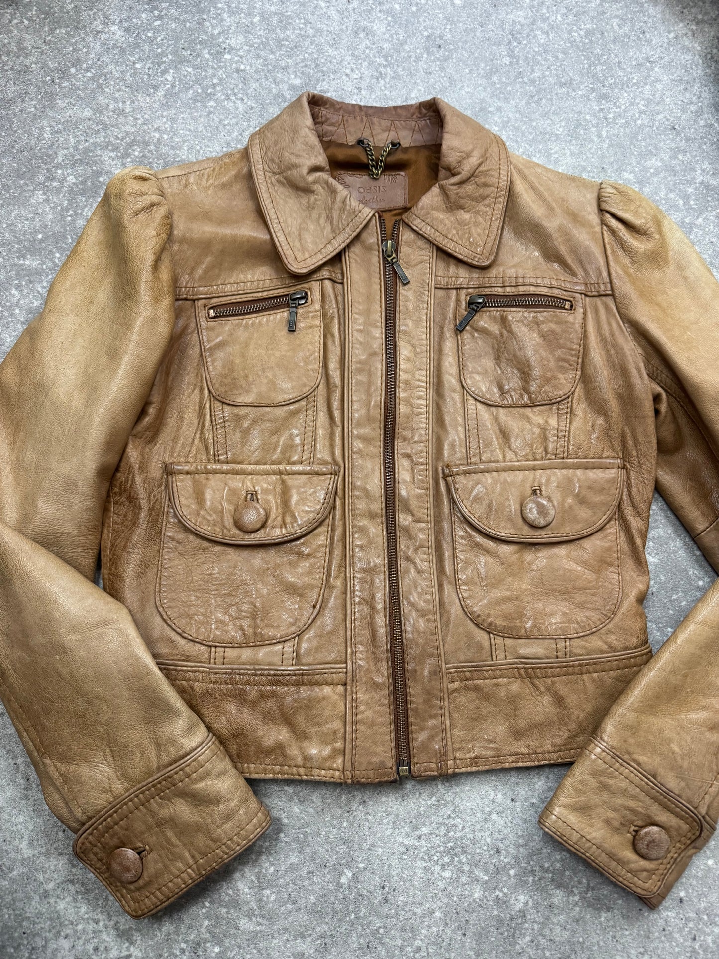 Tan Fitted Leather Jacket (UK10)