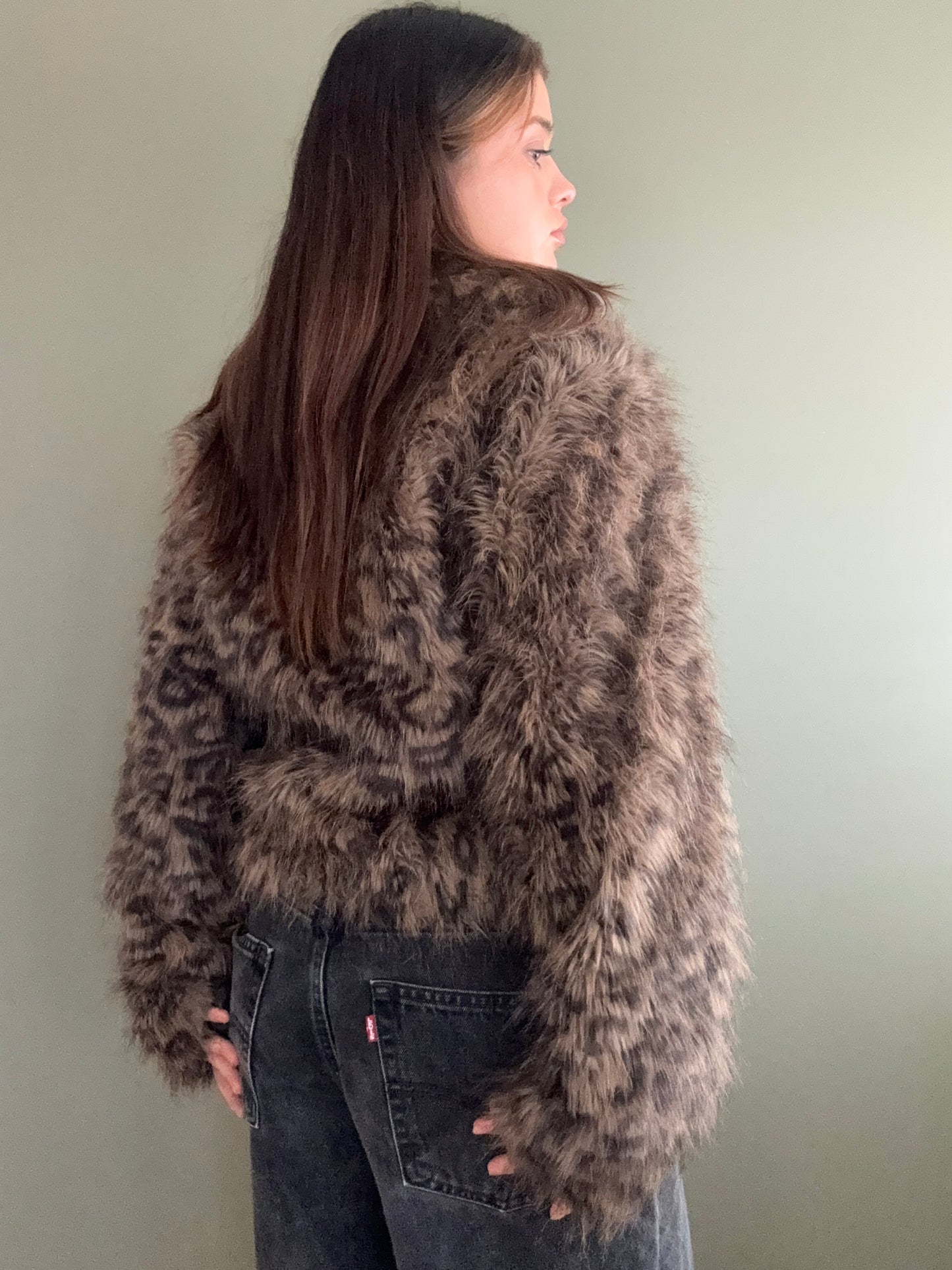 Leopard Faux Fur Jacket (M)