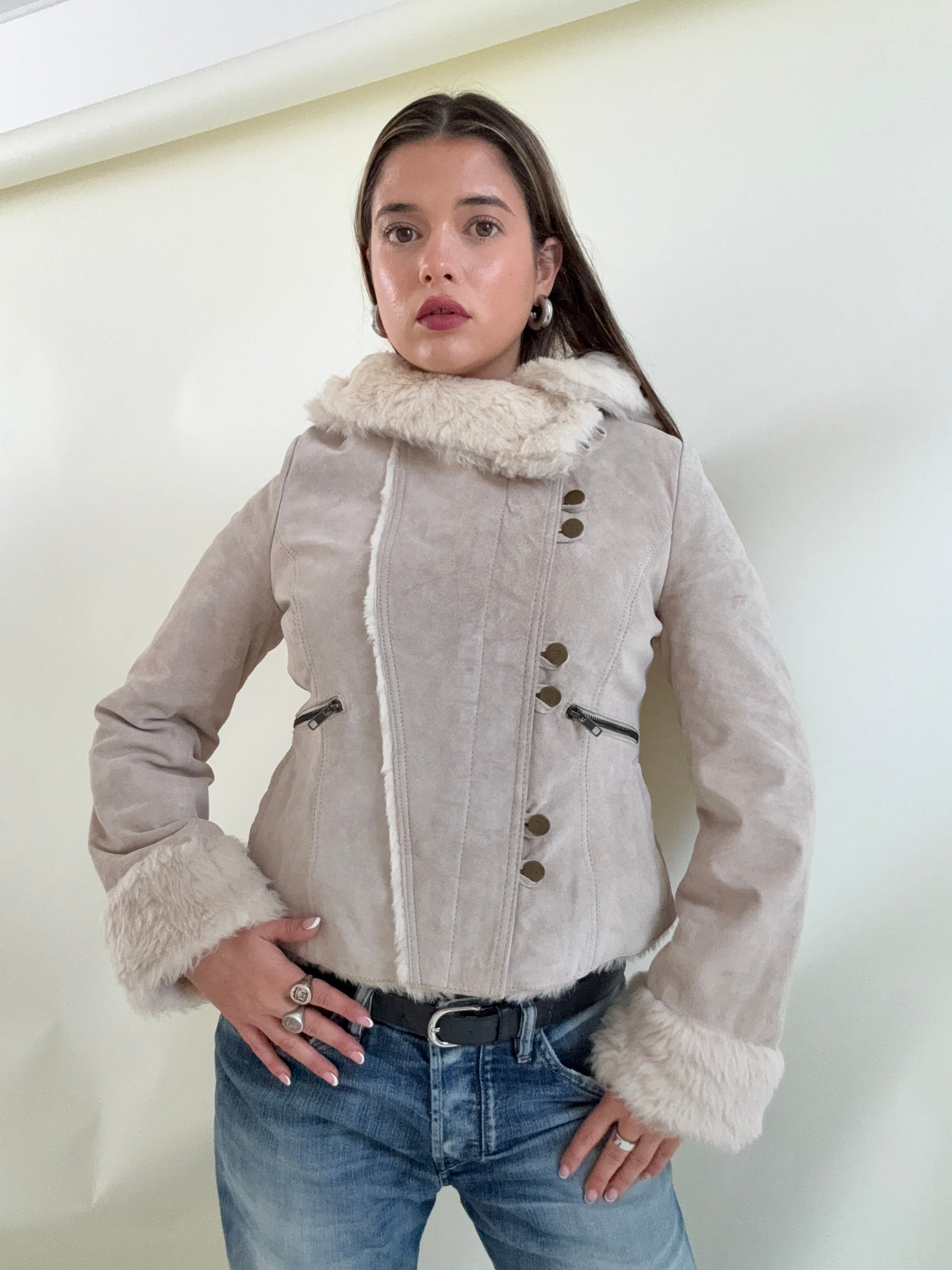 Suede Funnel Neck Hooded Jacket (UK12)