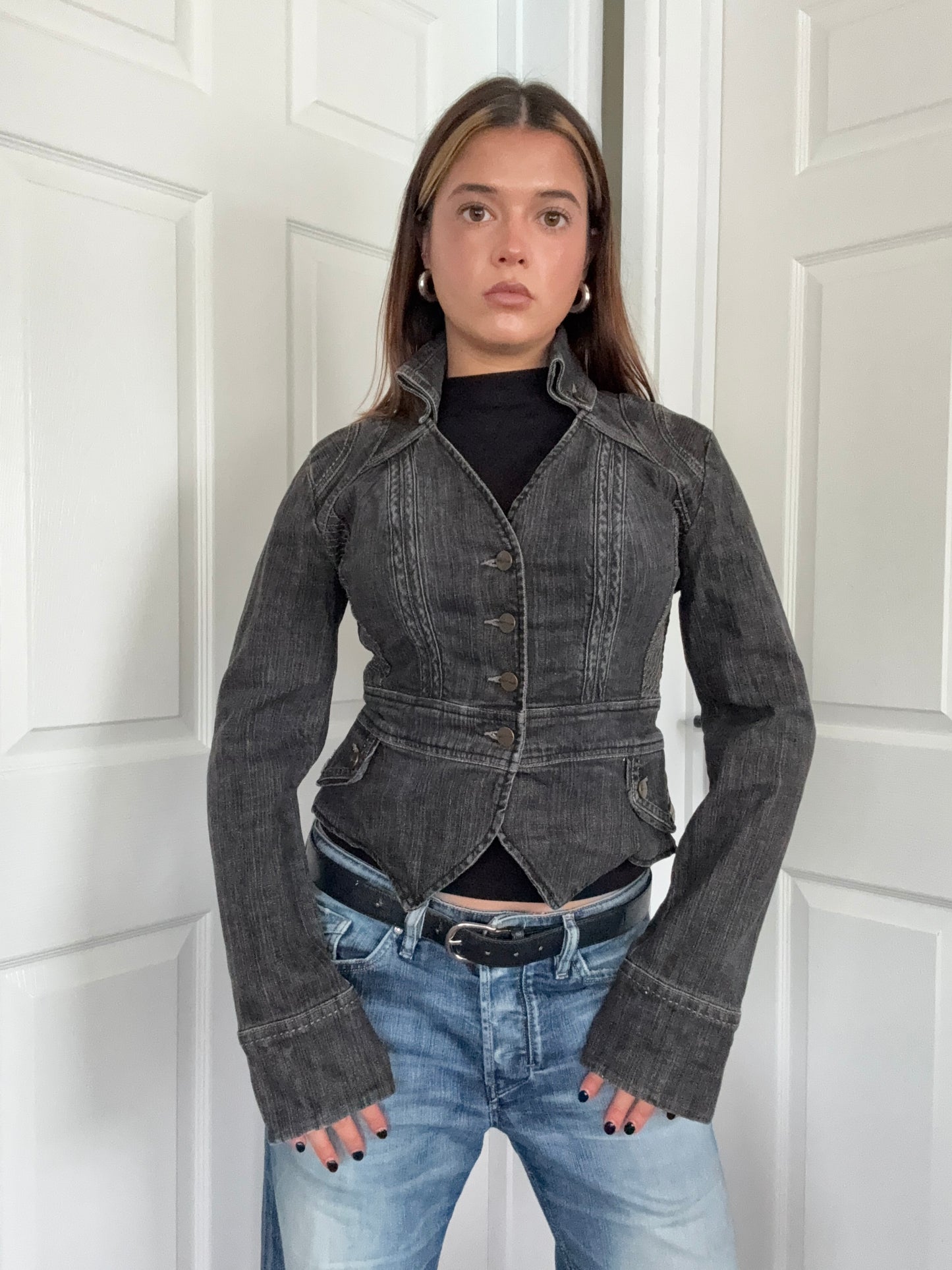 Karen Millen Fitted Denim Military Jacket (UK10)