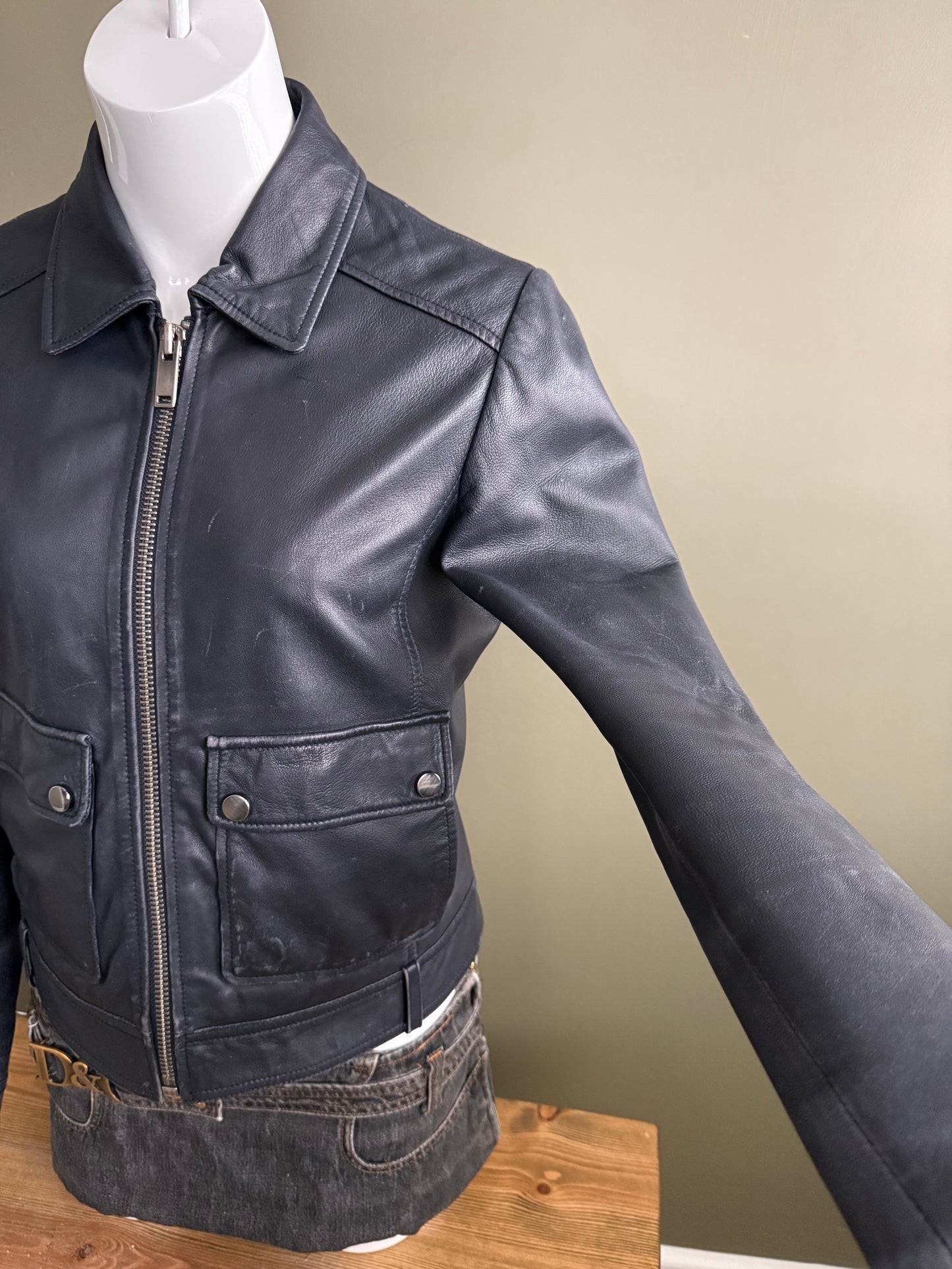Leather Fitted Jacket (UK10)