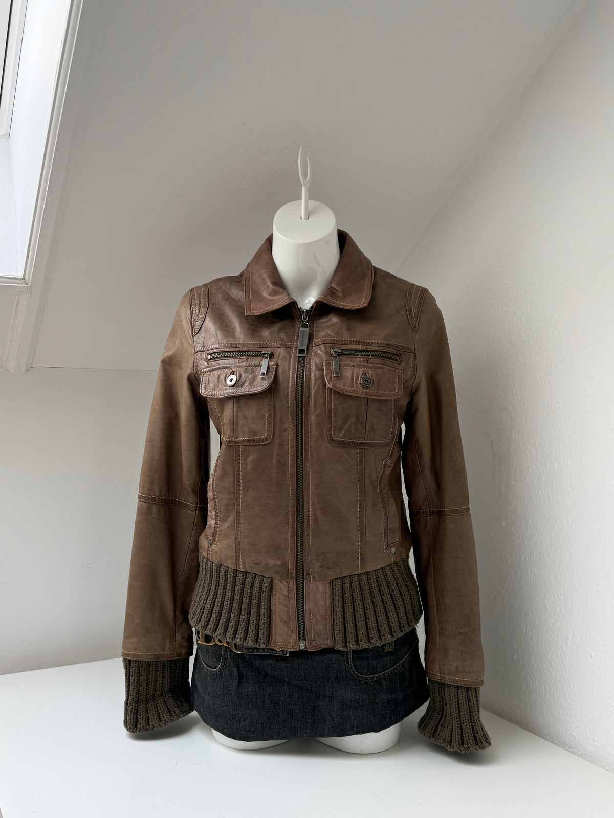 Vintage Leather Bomber Jacket (UK14)
