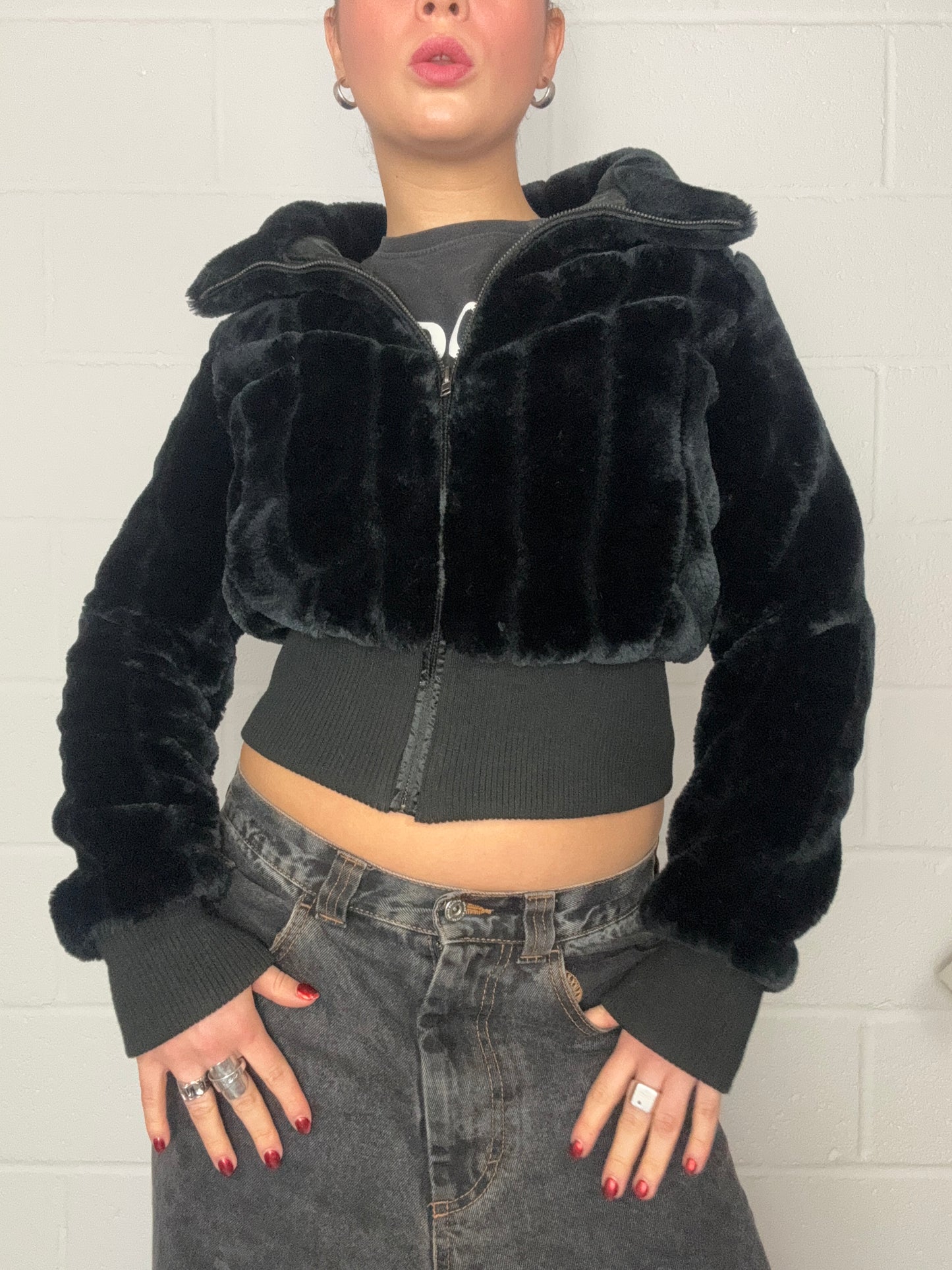 Black Faux Fur Jacket (UK8)