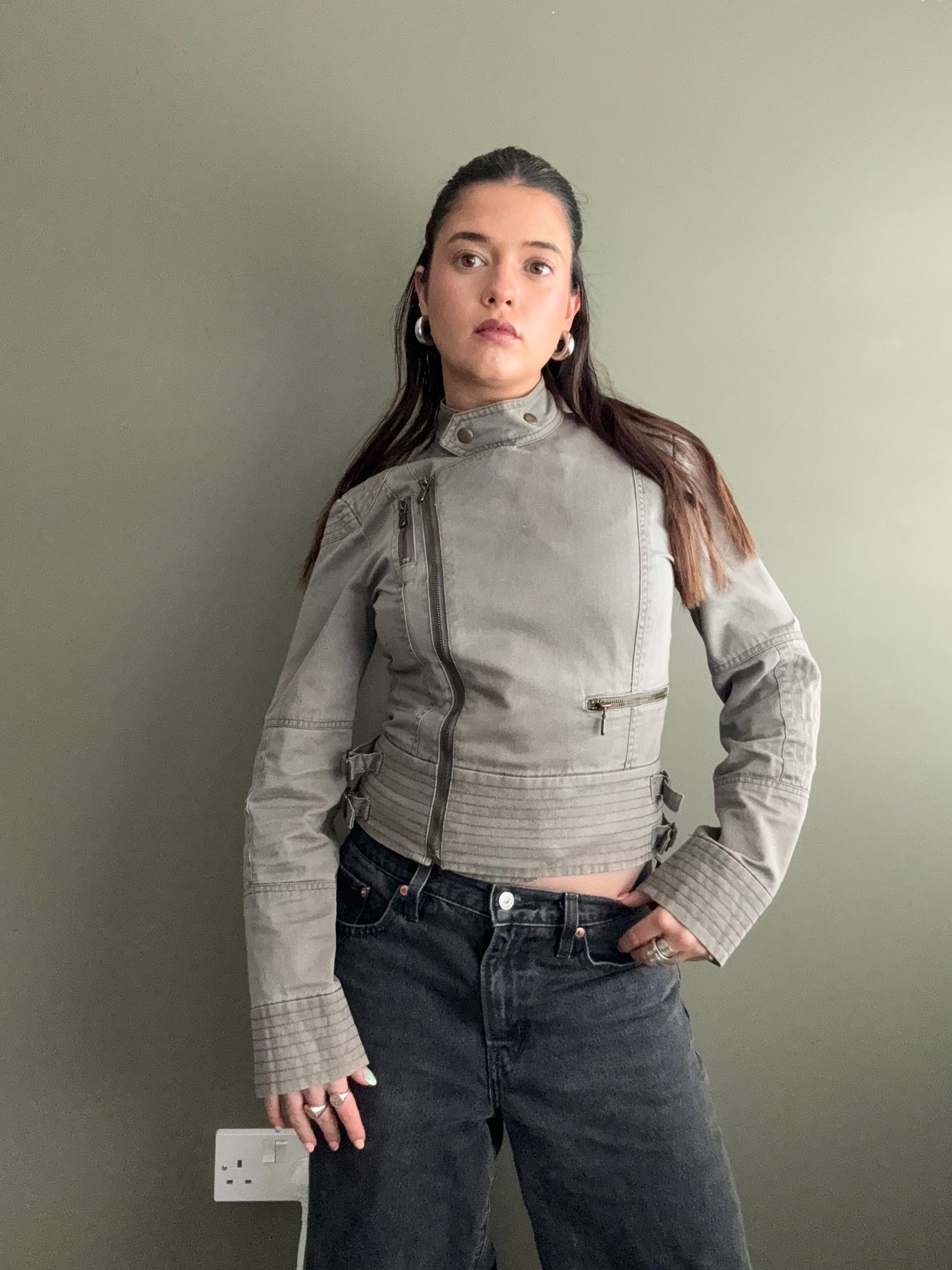 Khaki Biker Jacket (UK10)