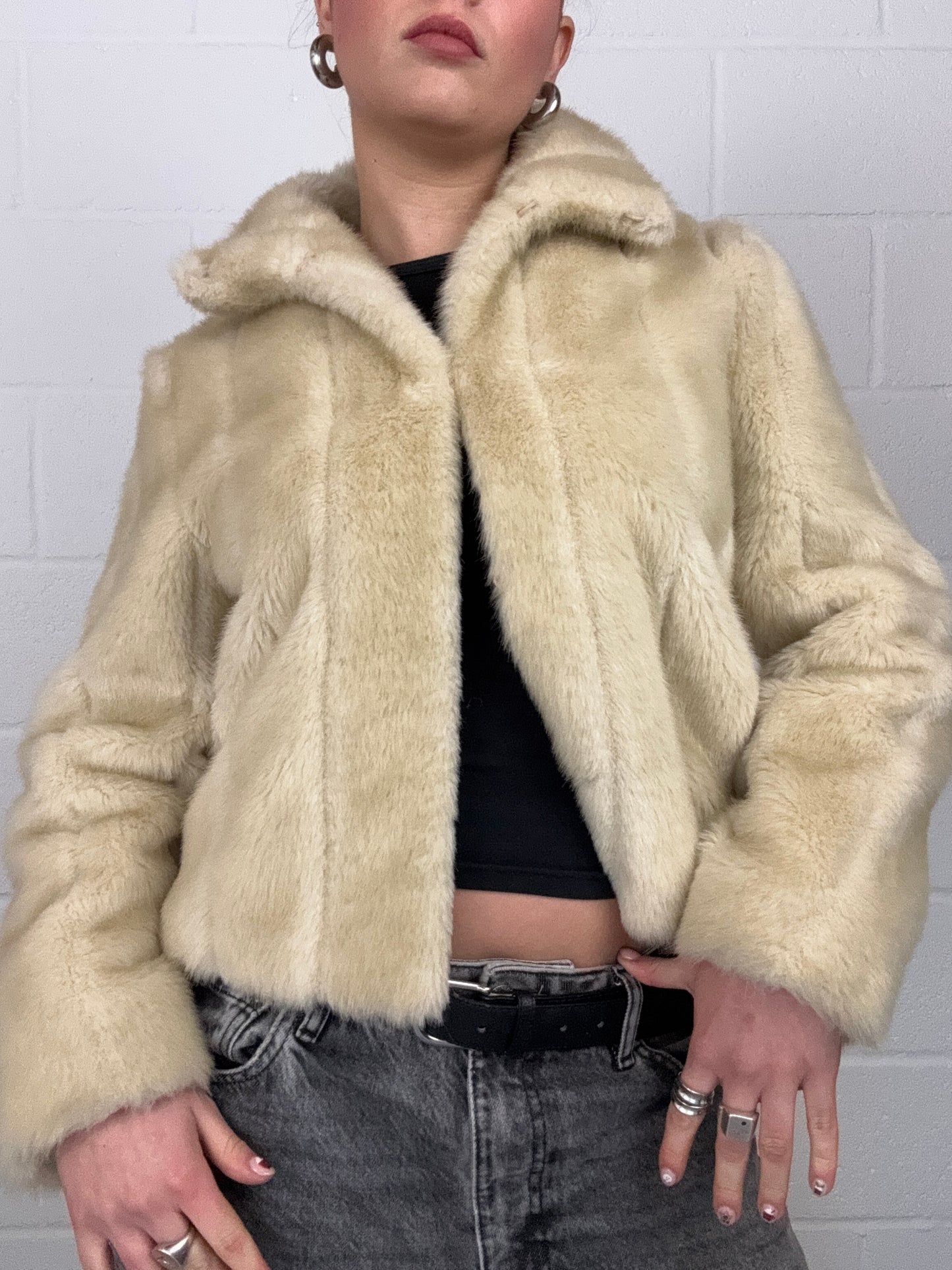 Cream Faux Fur Jacket (UK10)