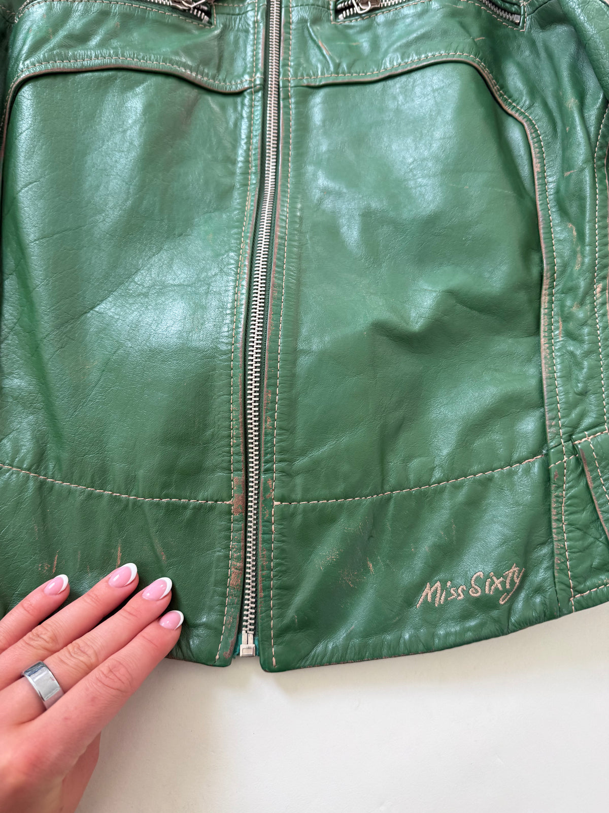 Miss Sixty Green Leather Biker Jacket (M)