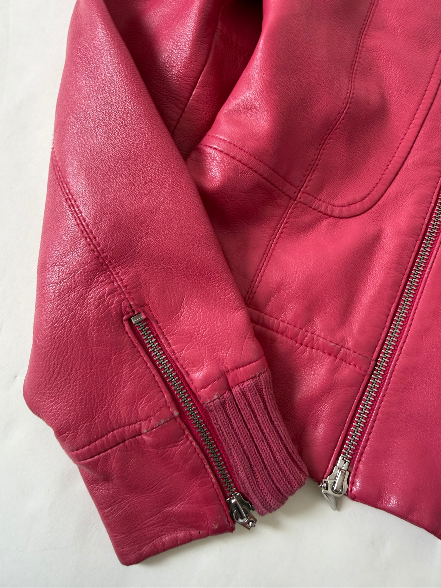 Double Zip Pink Leather Jacket (S)