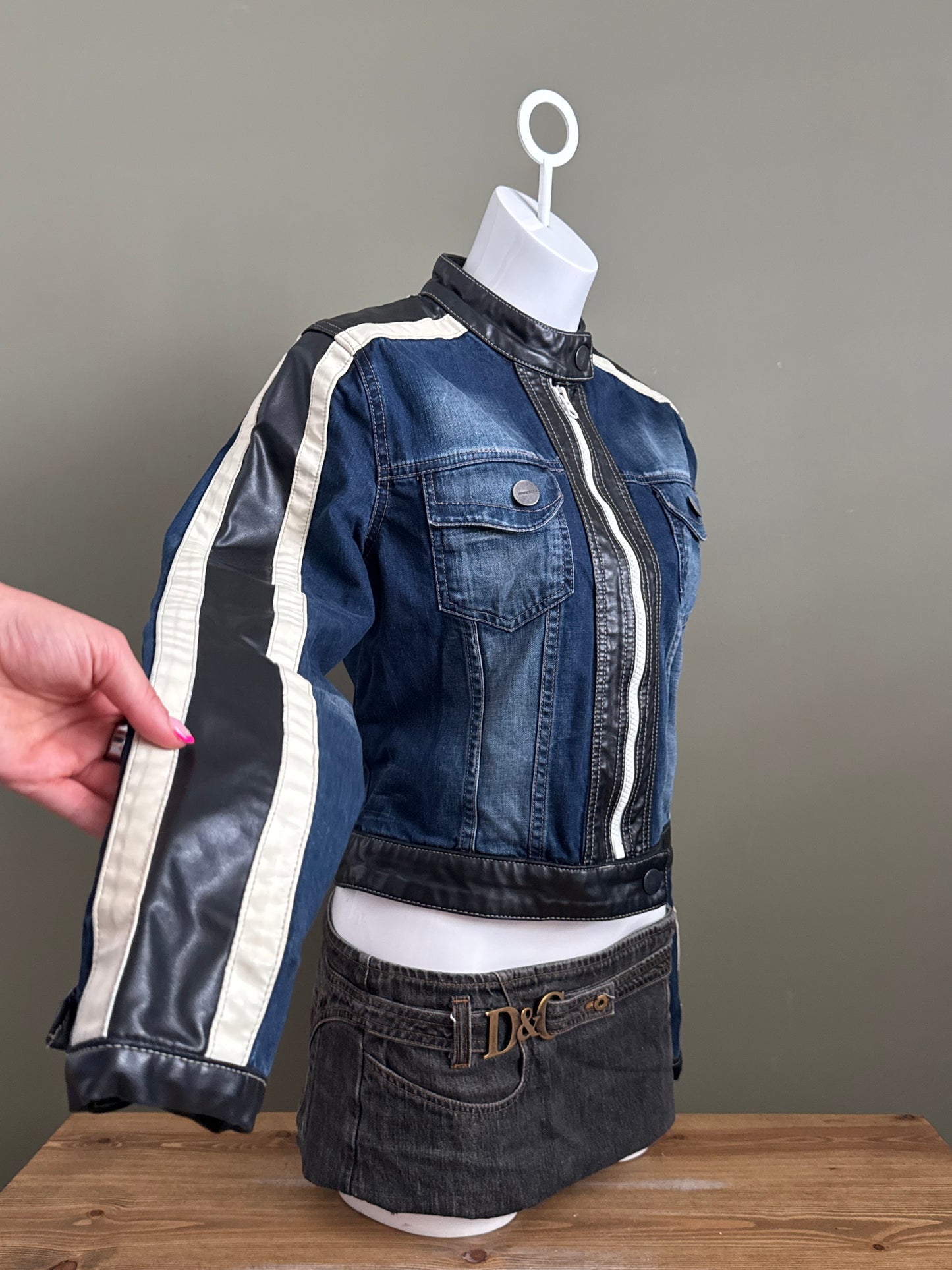 Denim Fitted Biker Jacket (M)