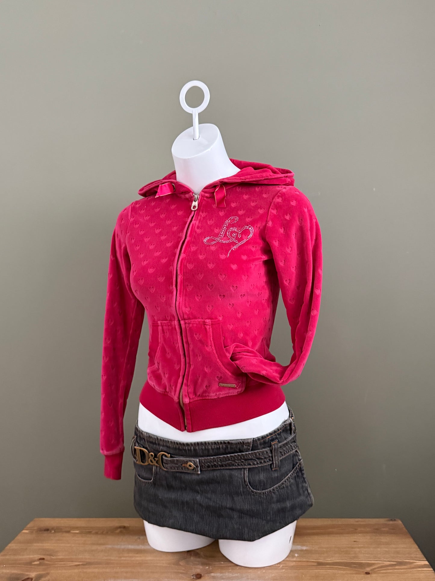 Lipsy Velour Heart Tracksuit Hoodie (XS)