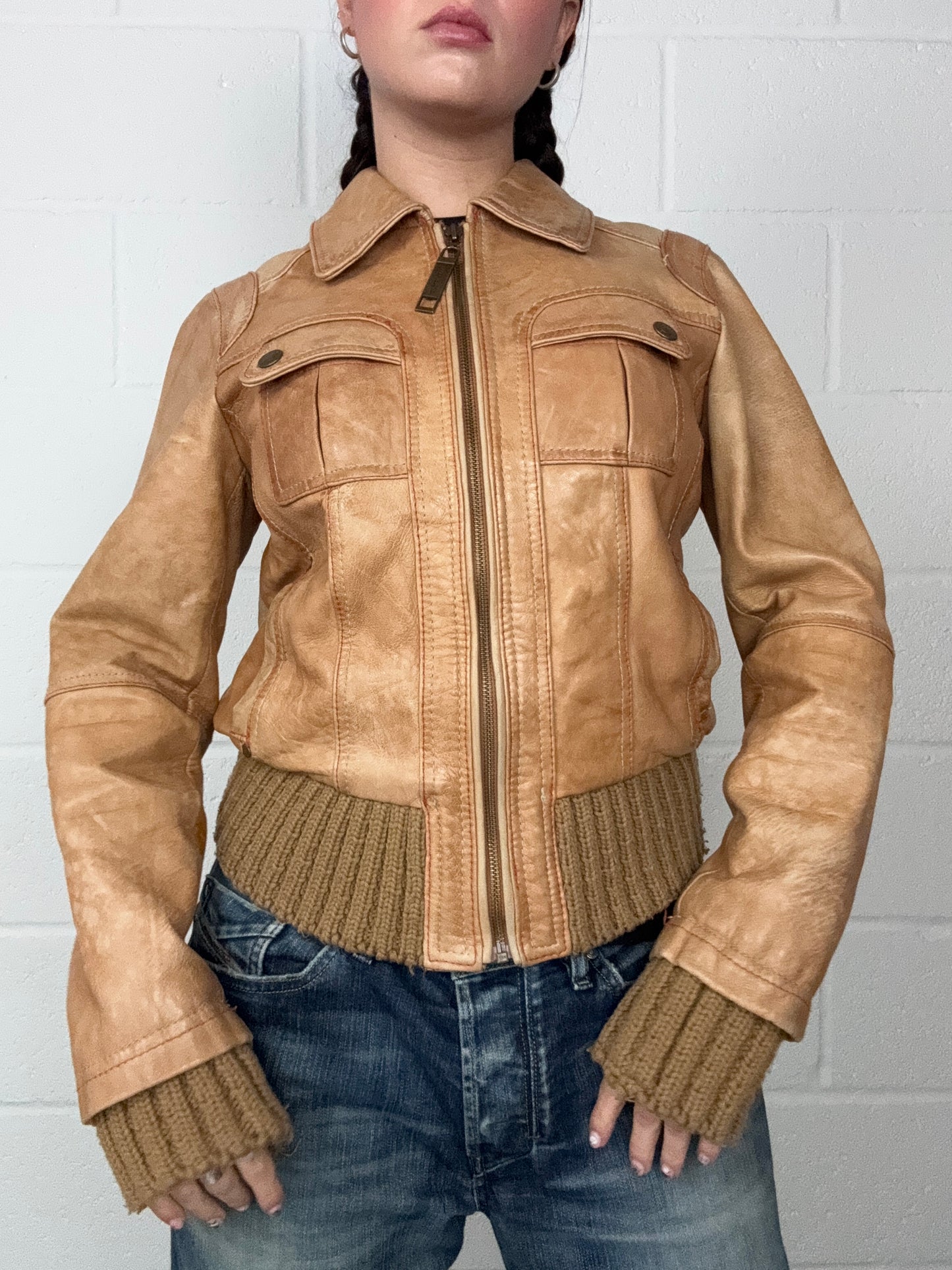 Vintage Leather Bomber Jacket (UK10)