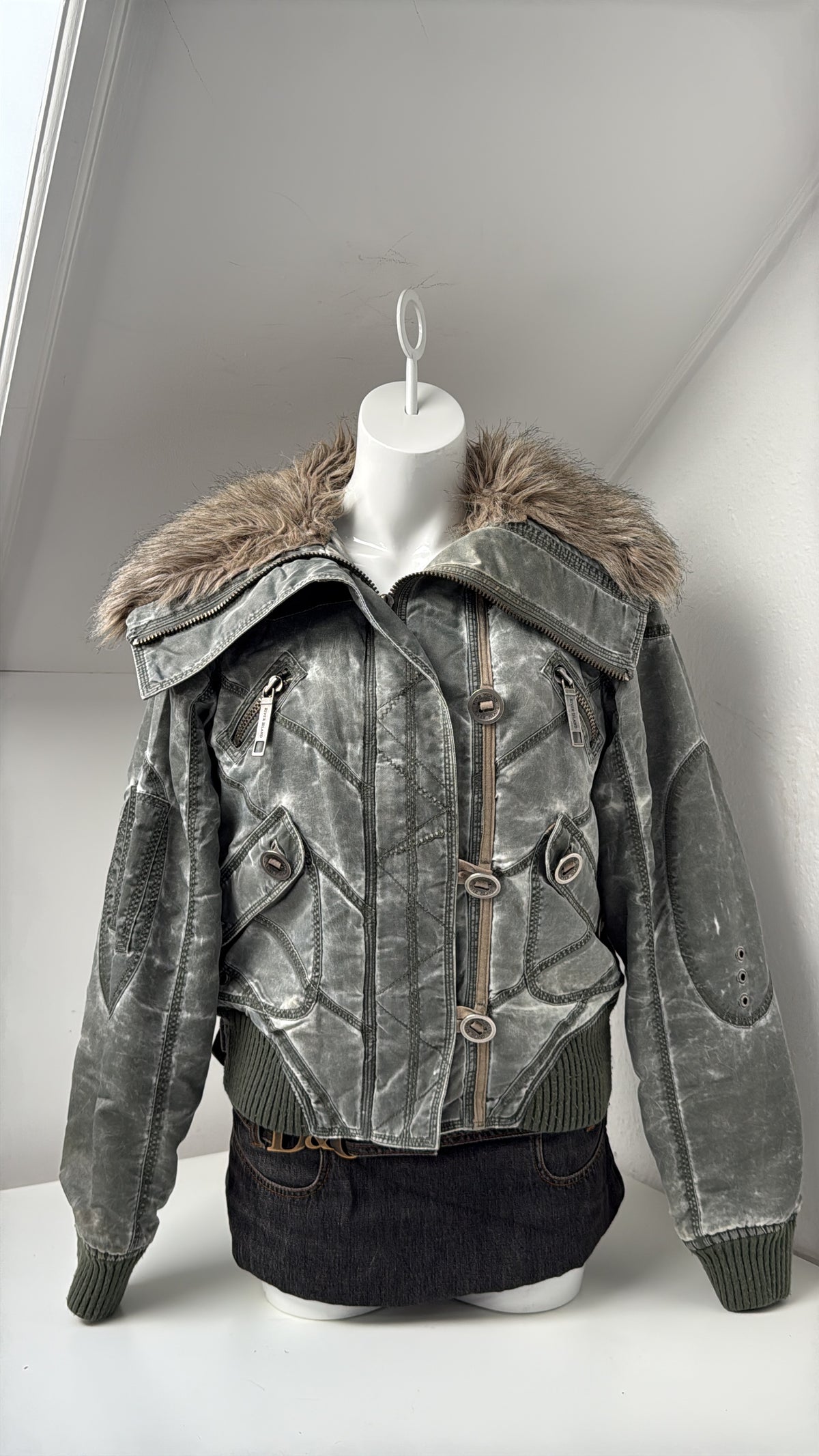 Khaki Y2K Bomber Jacket (UK14)