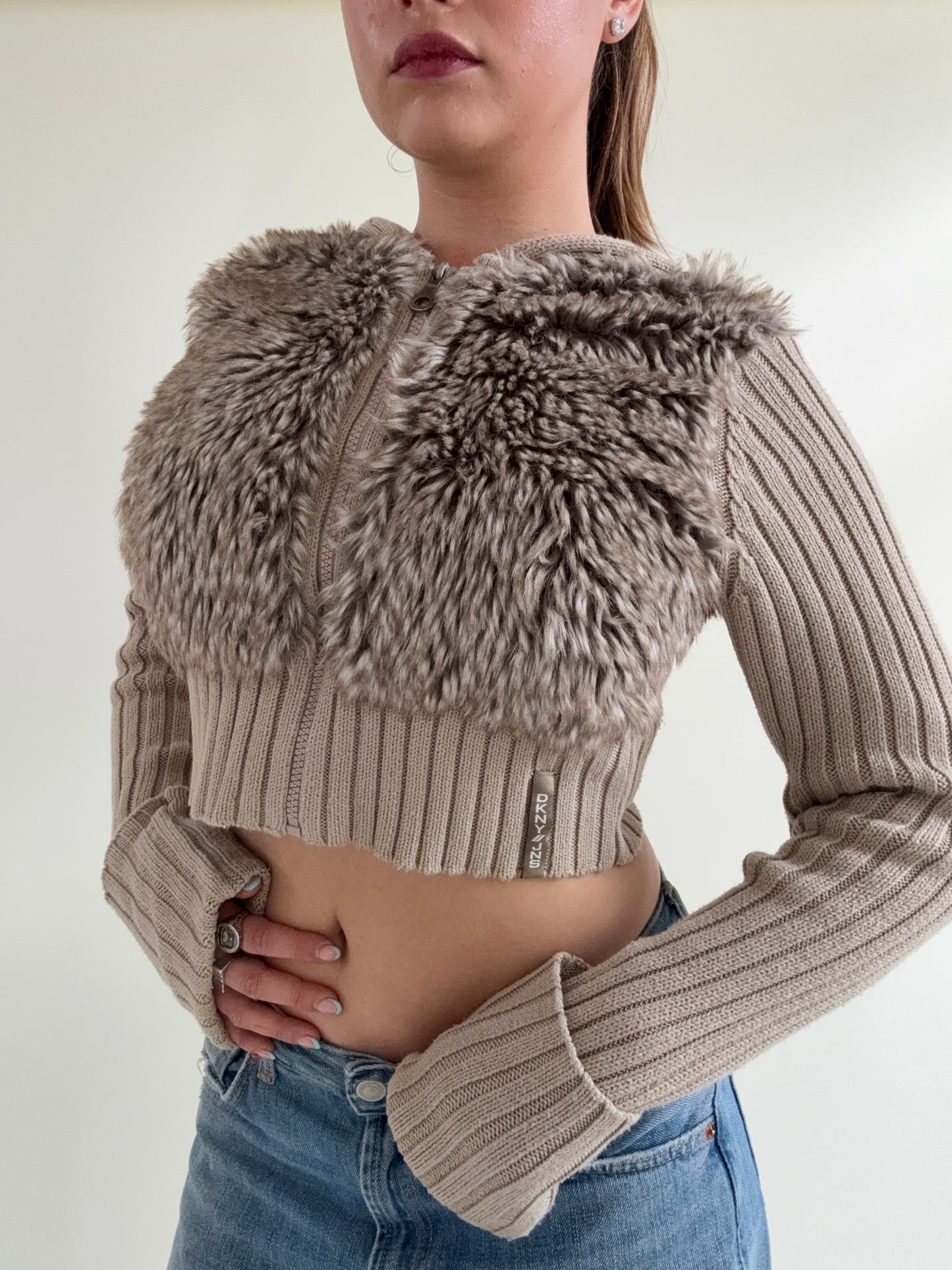 DKNY Faux Fur Cropped Jumper (S)