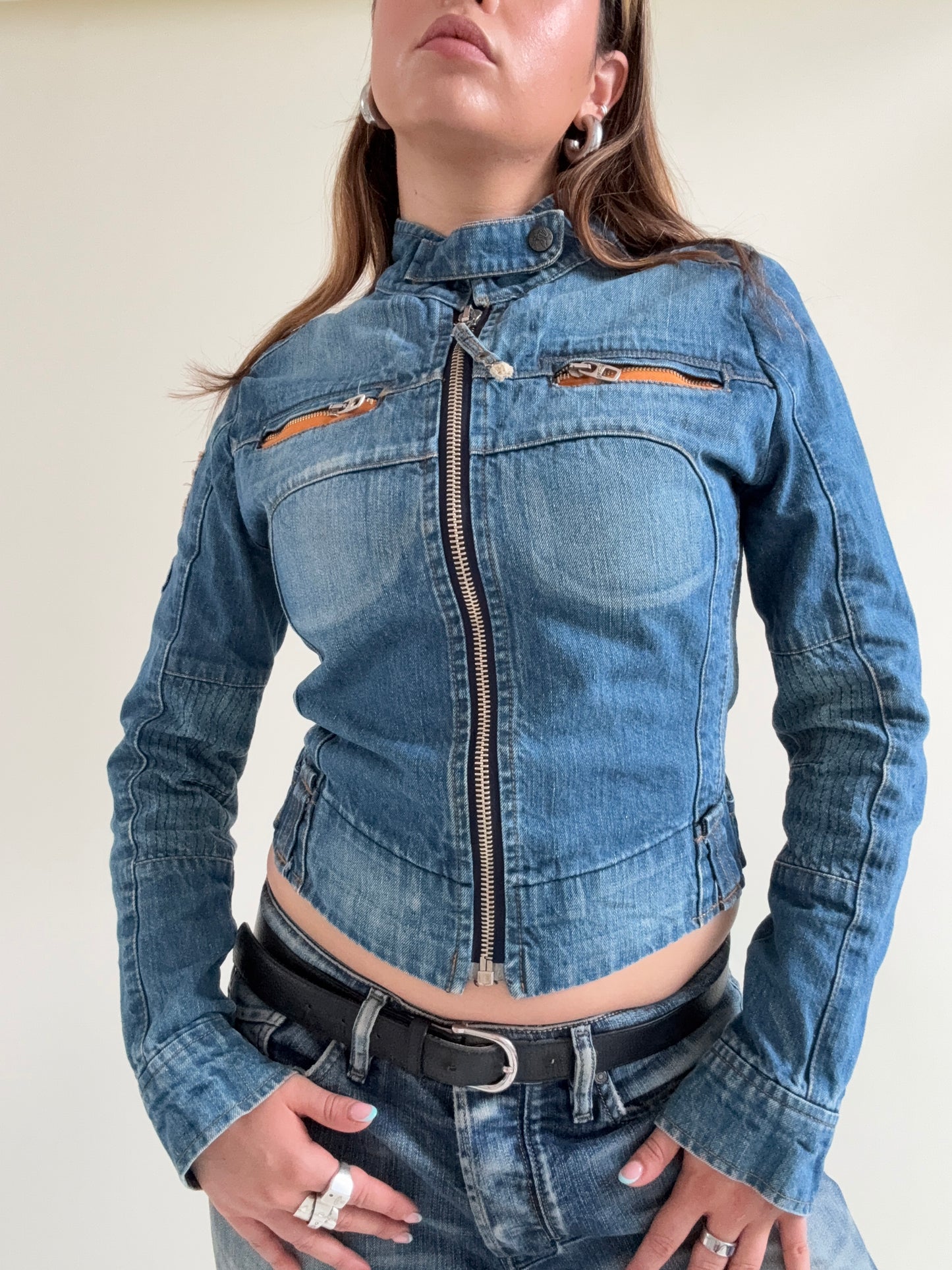Y2K Denim Biker Jacket (XS)