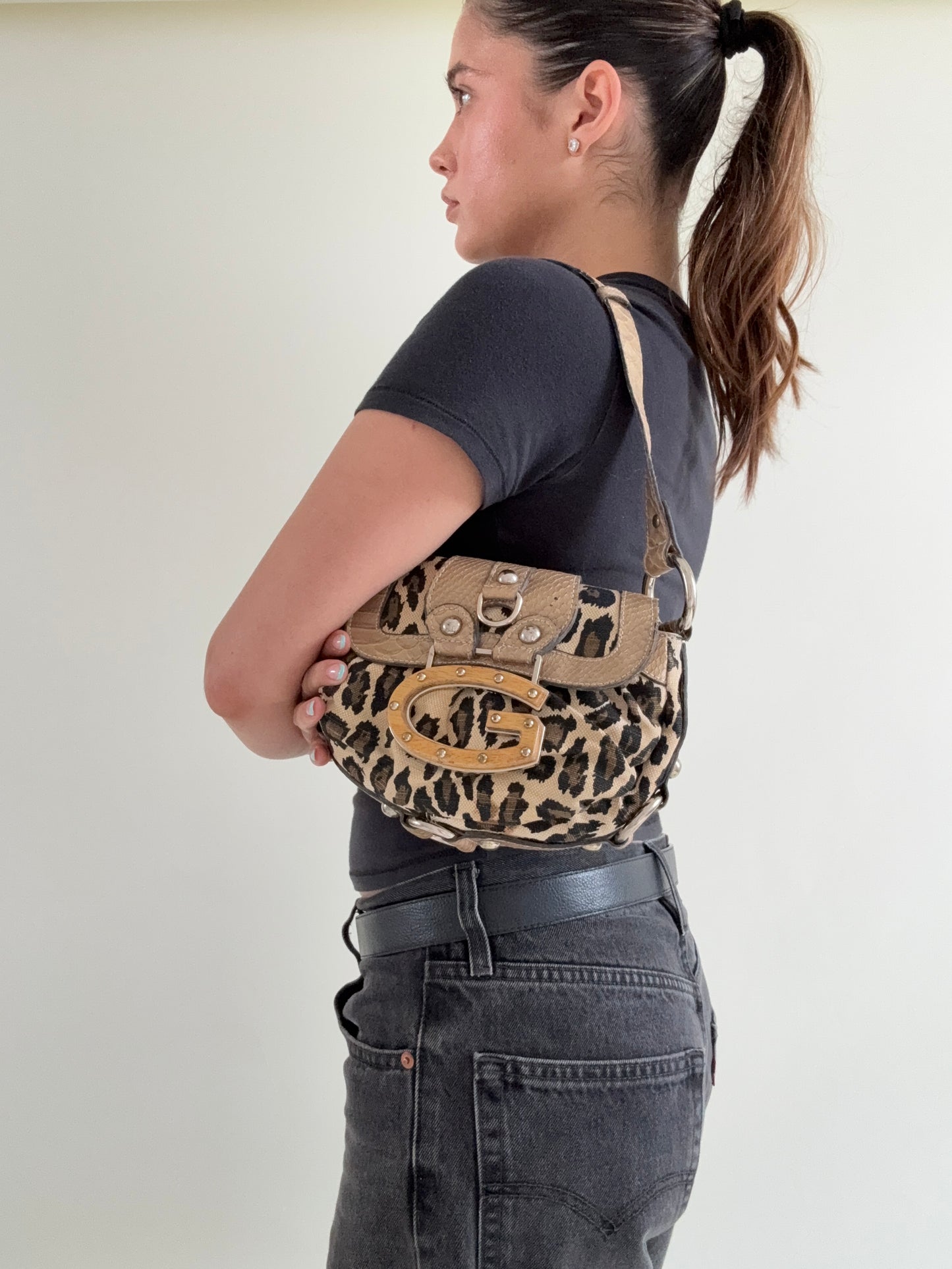 Guess Leopard Print Shoulder Bag