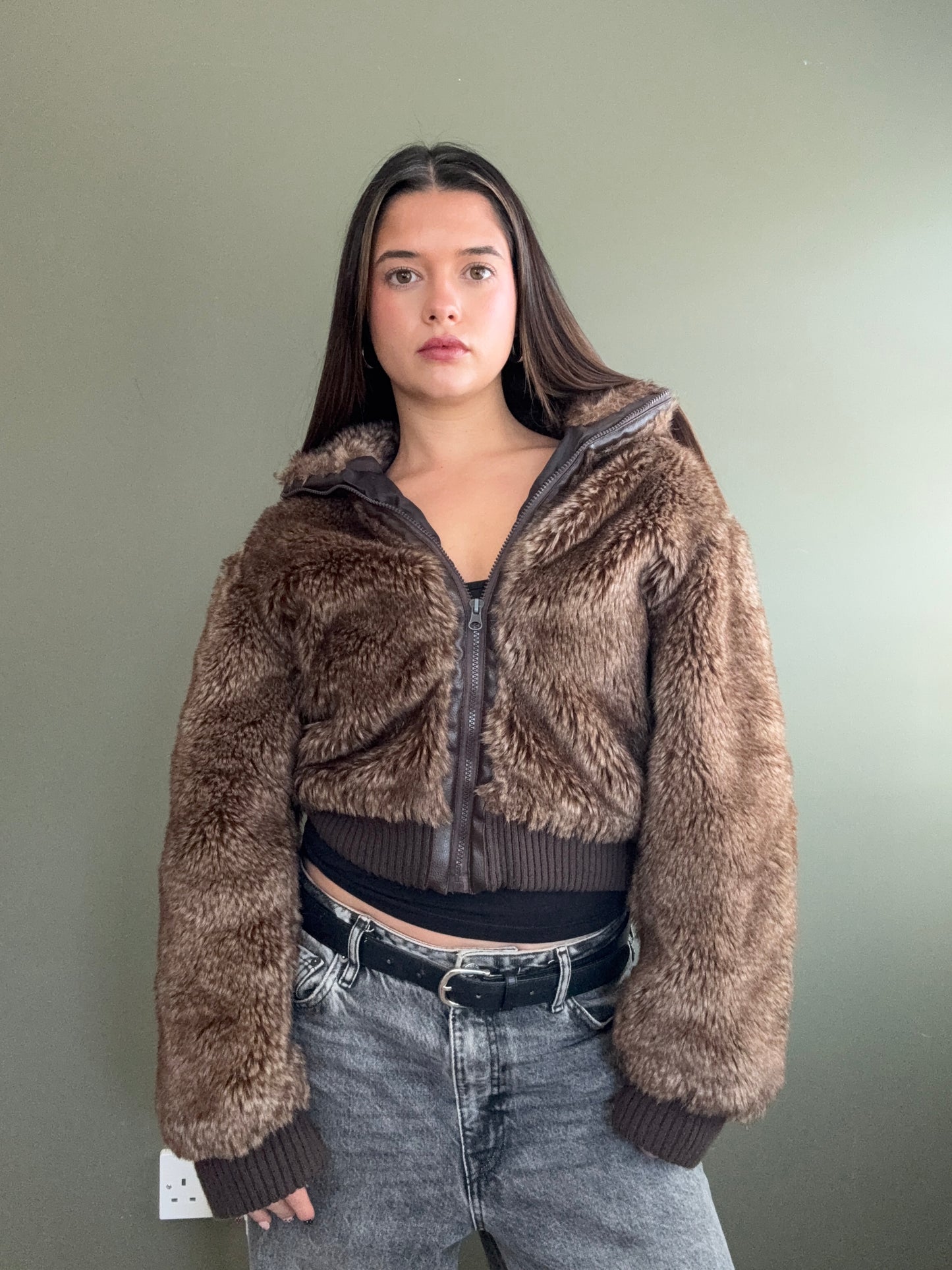 Faux Fur Bomber Jacket (M)