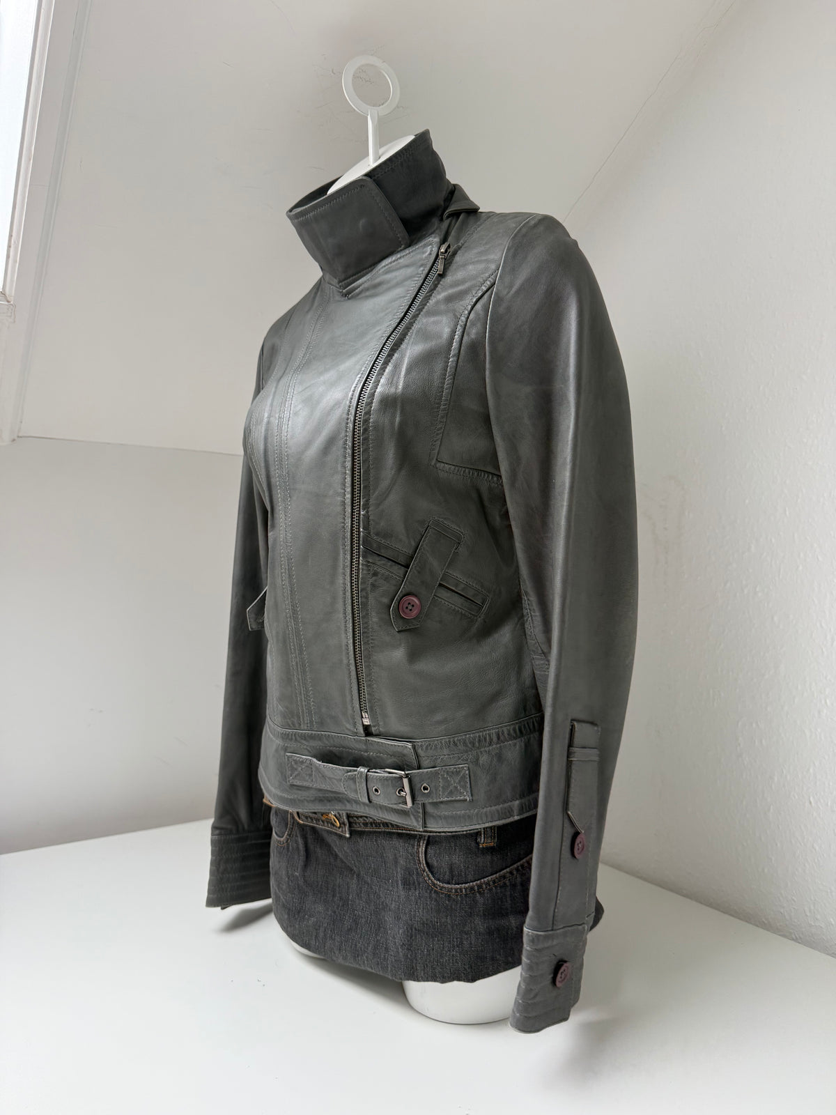 Vintage Leather Funnel Neck Jacket (XL)