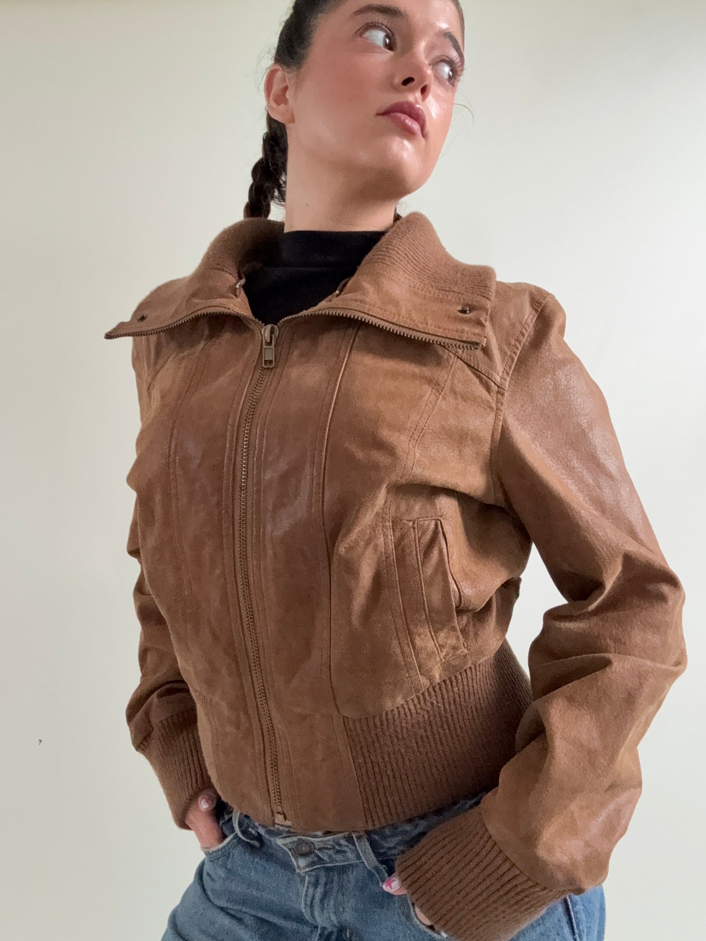 Leather Bomber Jacket (UK16)