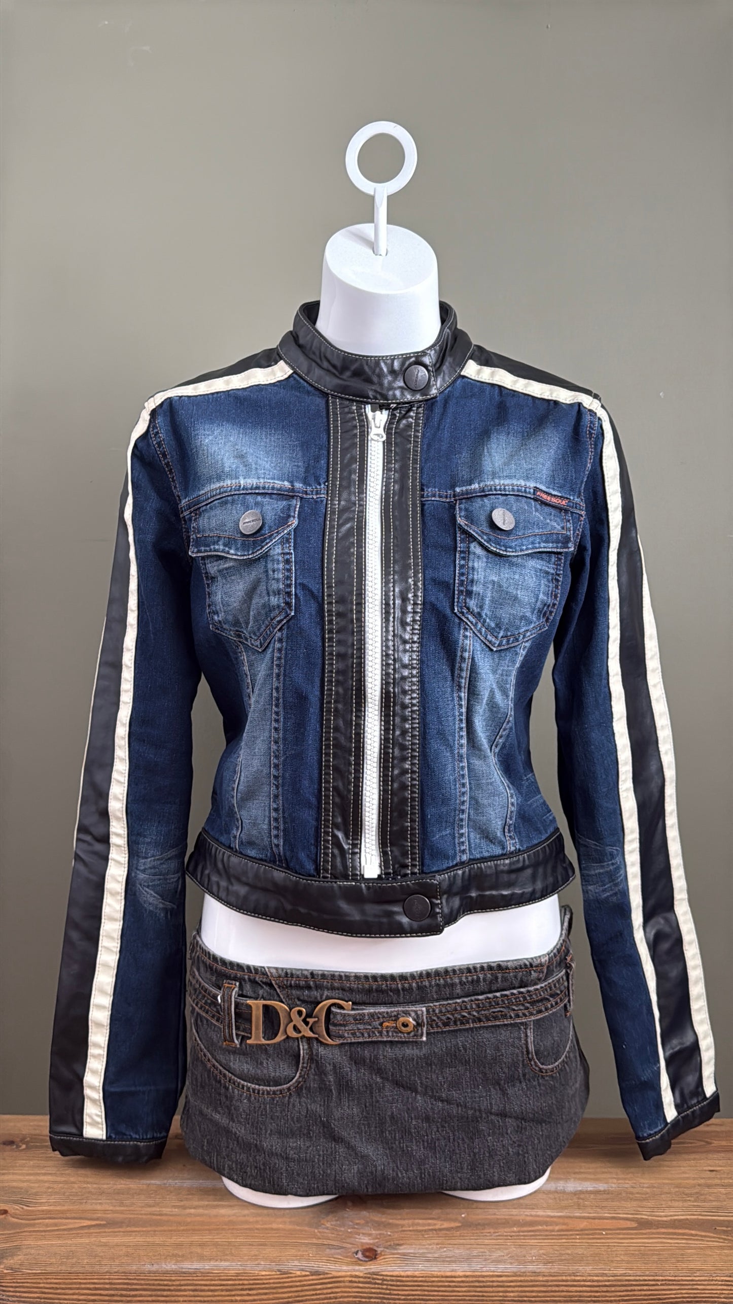 Denim Fitted Biker Jacket (M)