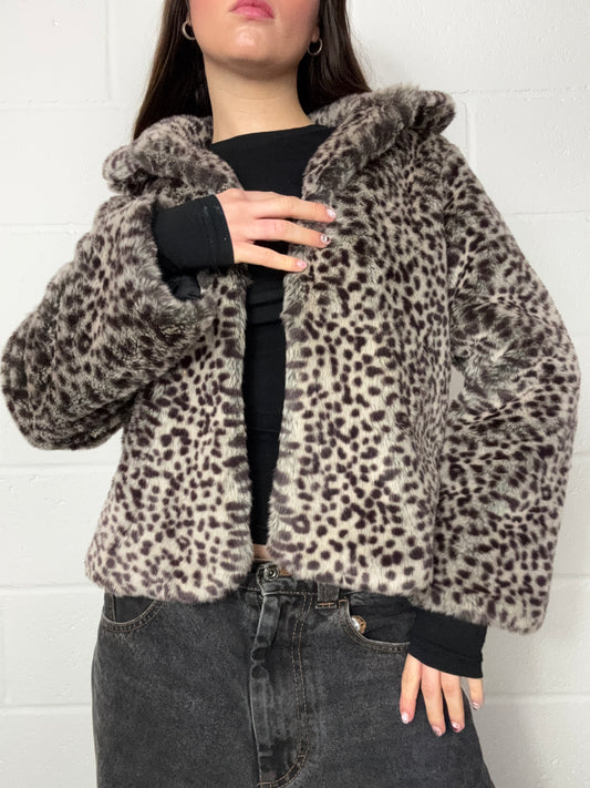 Y2K Leopard Faux Fur Jacket (XS)