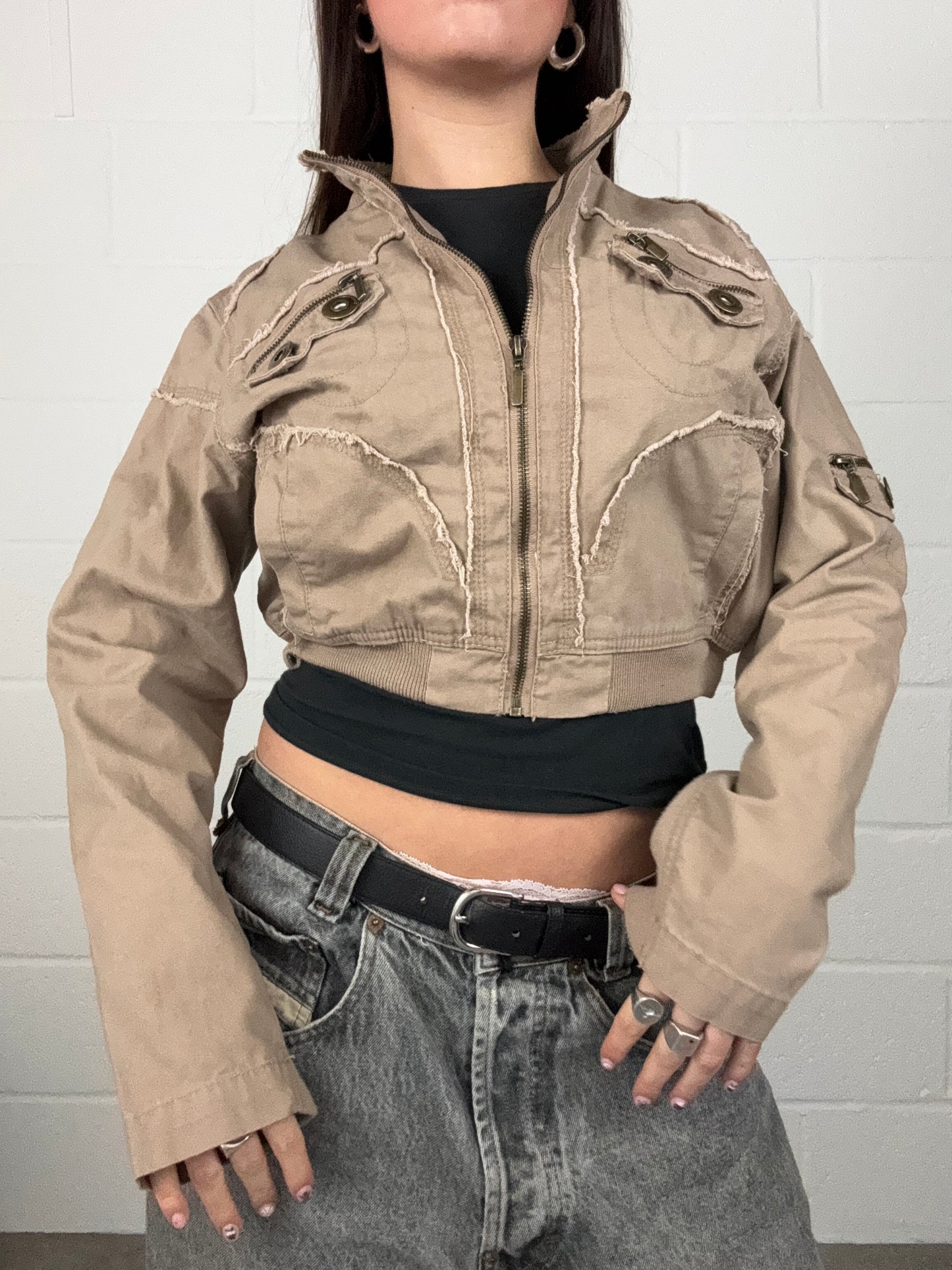 Y2K Cropped Cargo Jacket (UK12)