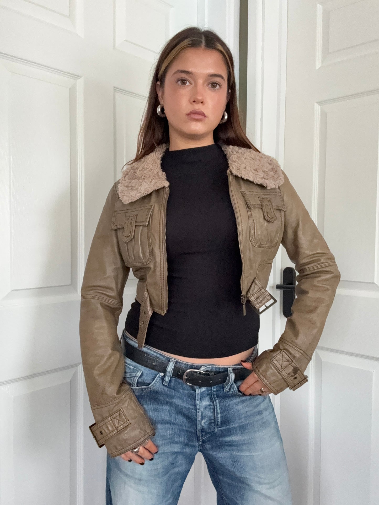 Jane Norman Leather Cropped Jacket (UK10)