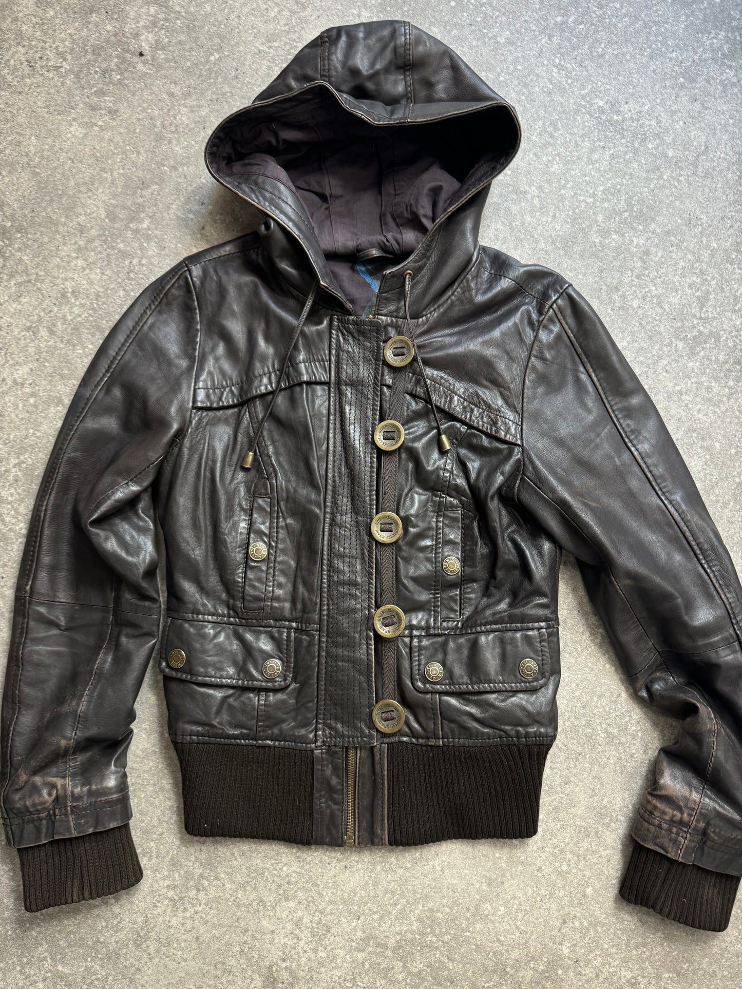 Vintage Leather Hooded Jacket (UK10)