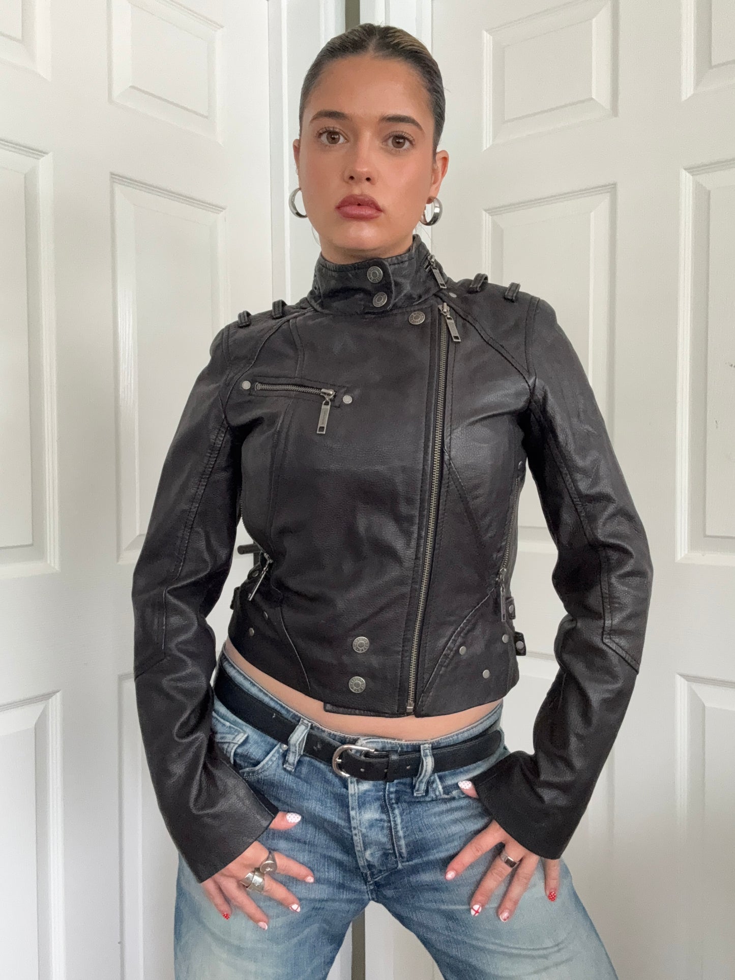 Leather Biker Jacket (UK10)