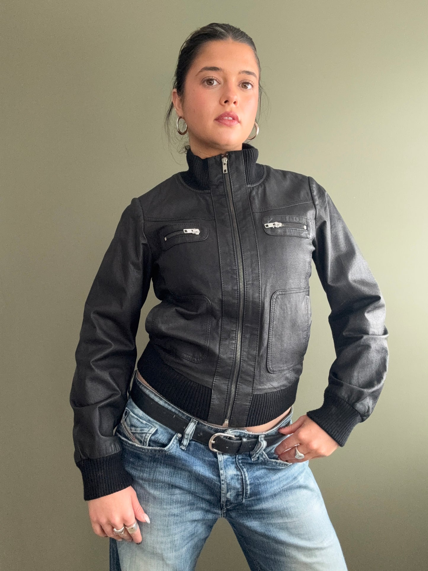 Leather Bomber Jacket (UK8)