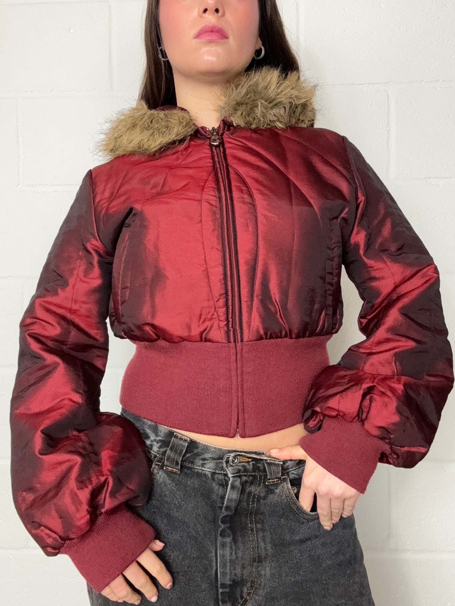 Burgundy Iridescent Puffer Jacket (M)