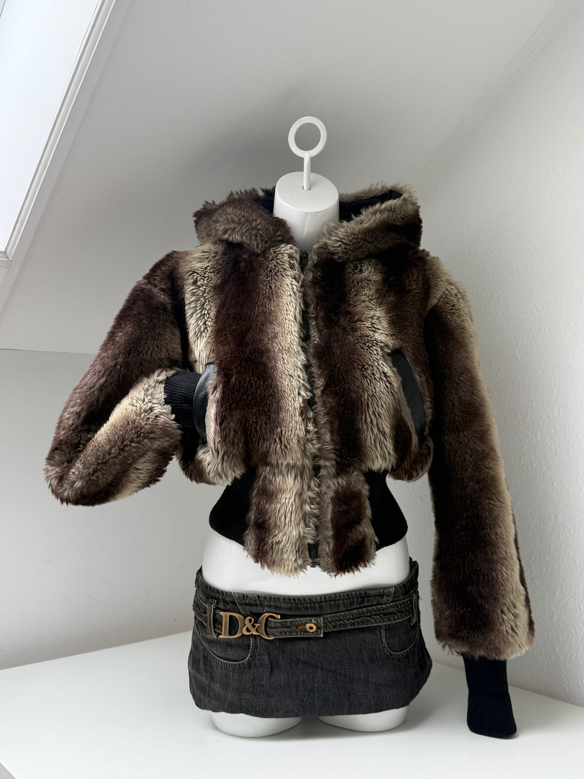 Y2K Faux Fur Bomber Jacket (L)