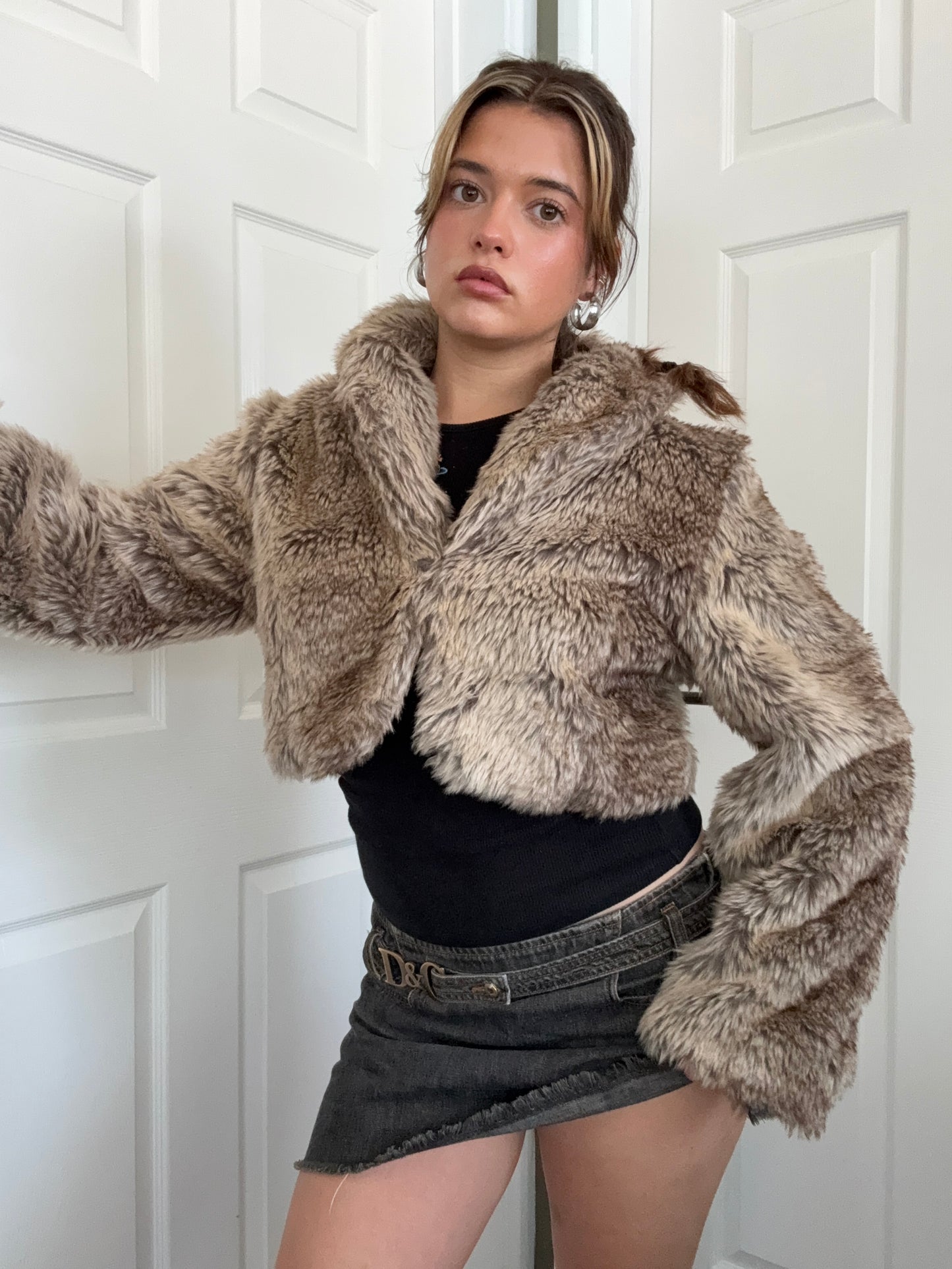 Y2K Faux Fur Cropped Jacket (S)