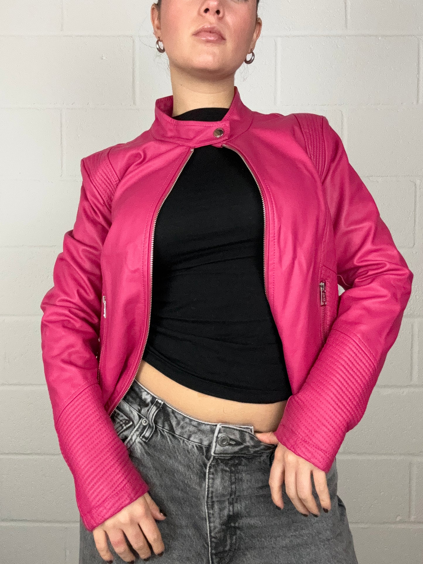 Pink Guess Faux Leather Jacket (S)