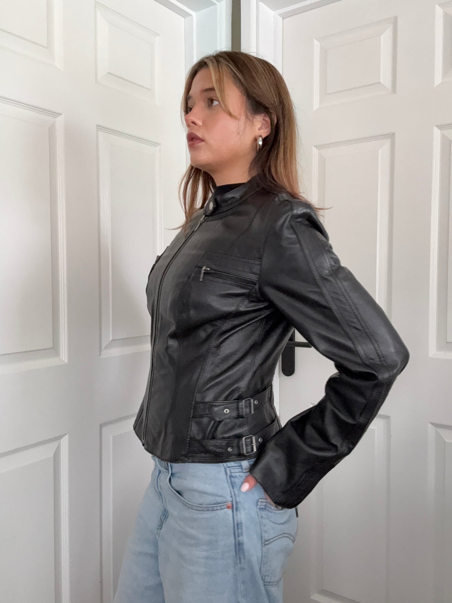 Fitted Leather Buckle Jacket (UK12)