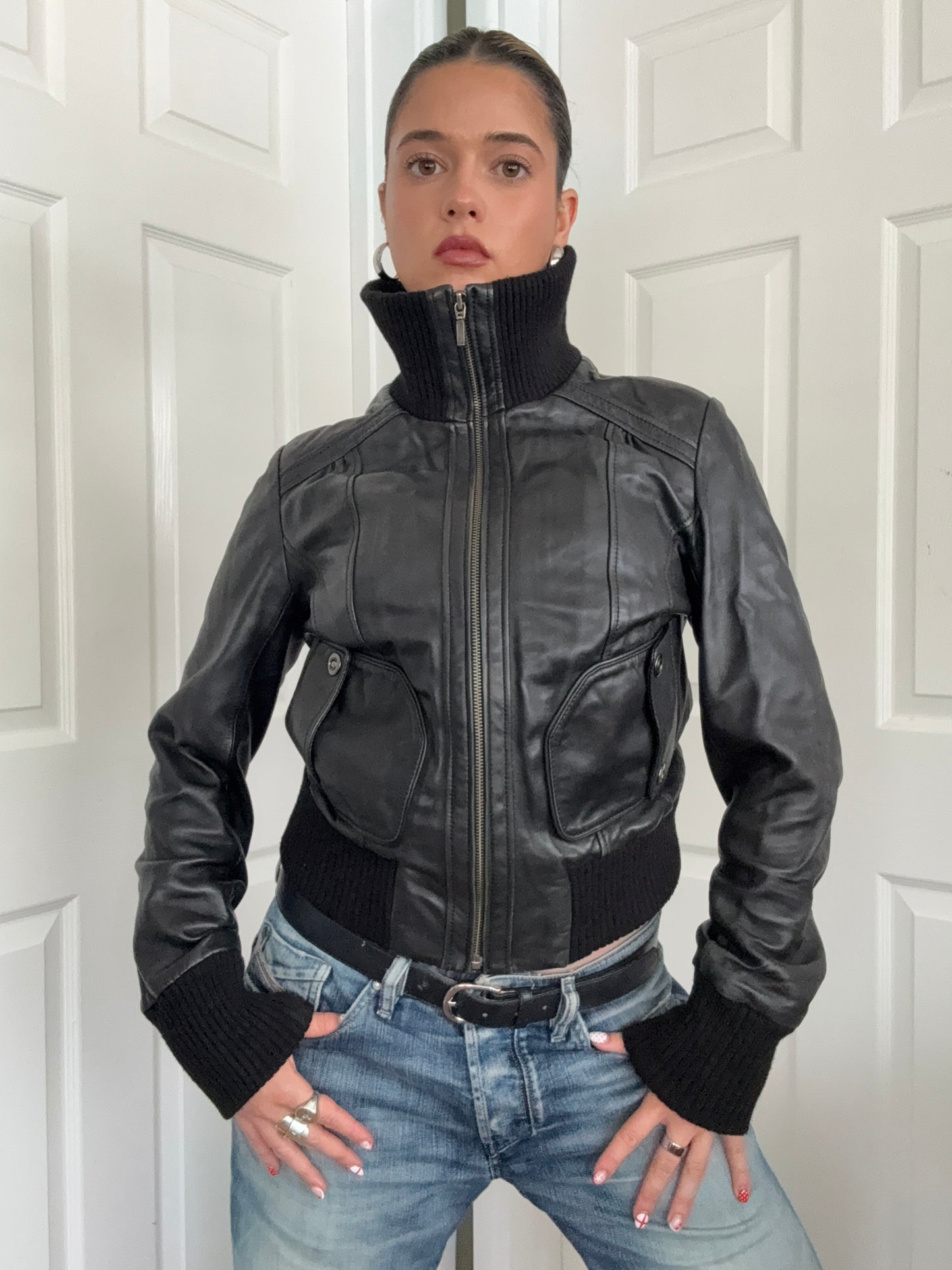 Leather Bomber Jacket (UK12)
