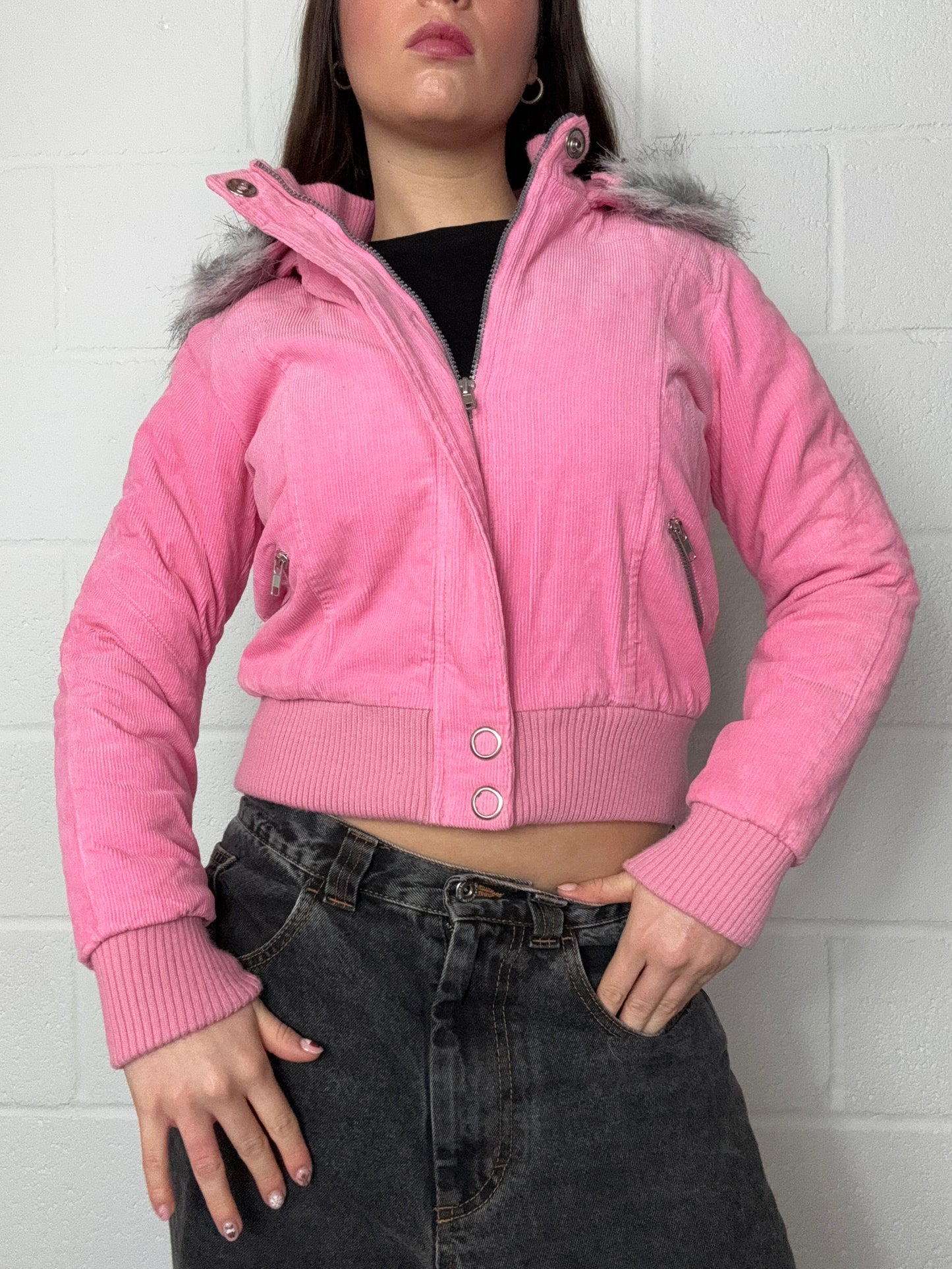 Pink Corduroy Bomber Jacket (XS)