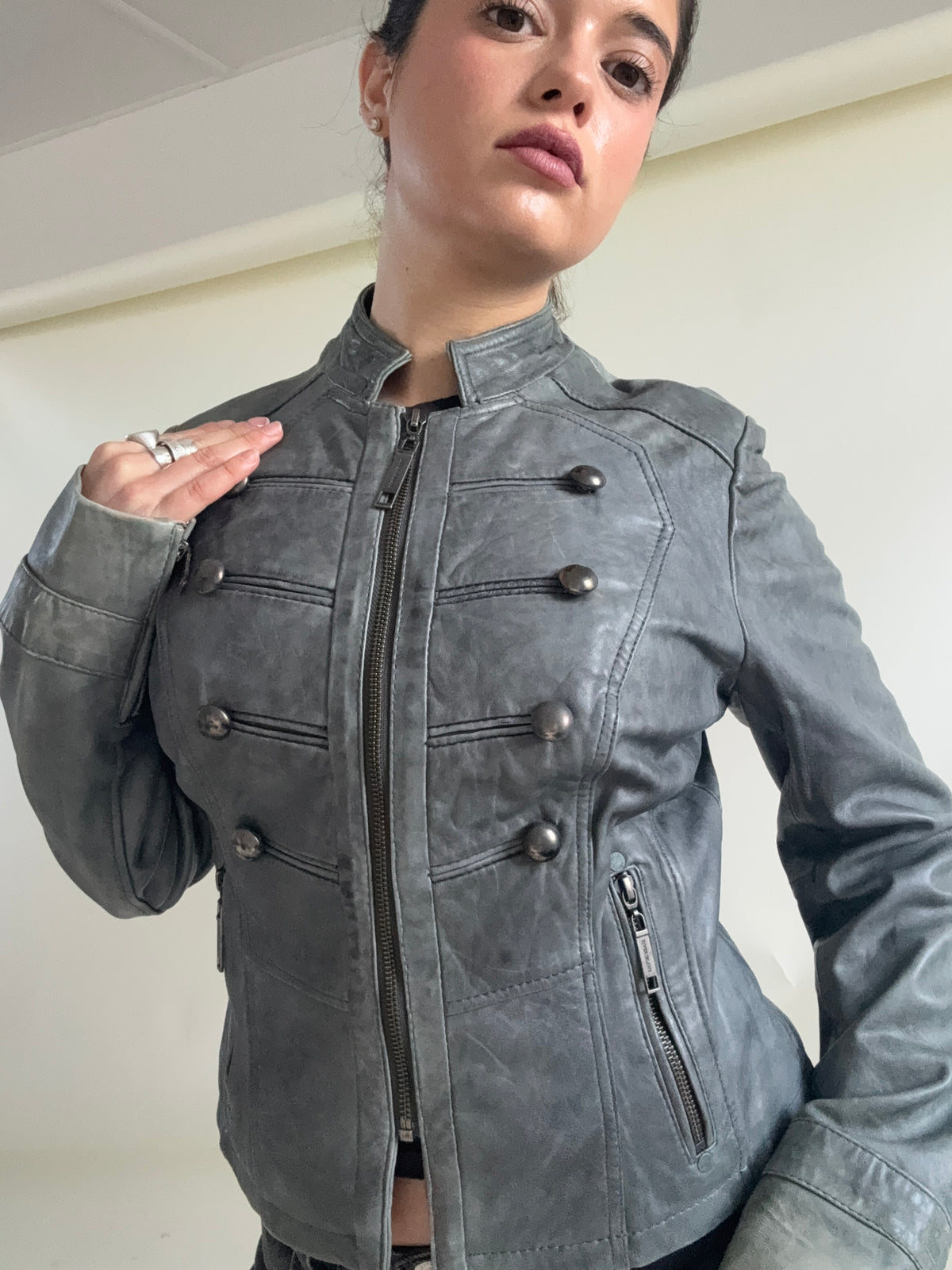 Vintage Leather Military Jacket (UK12)