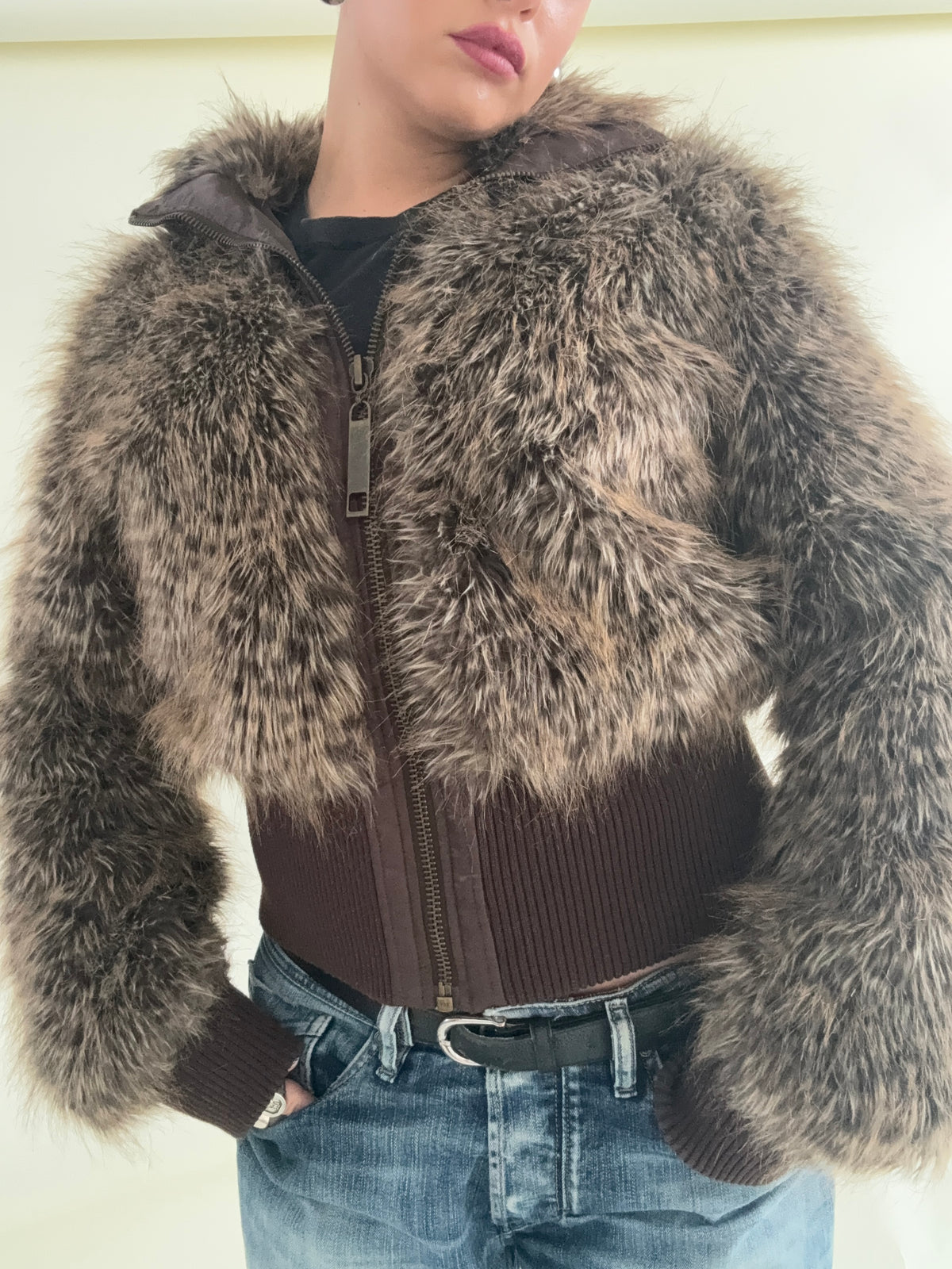 Faux Fur Leopard Bomber Jacket (UK12)