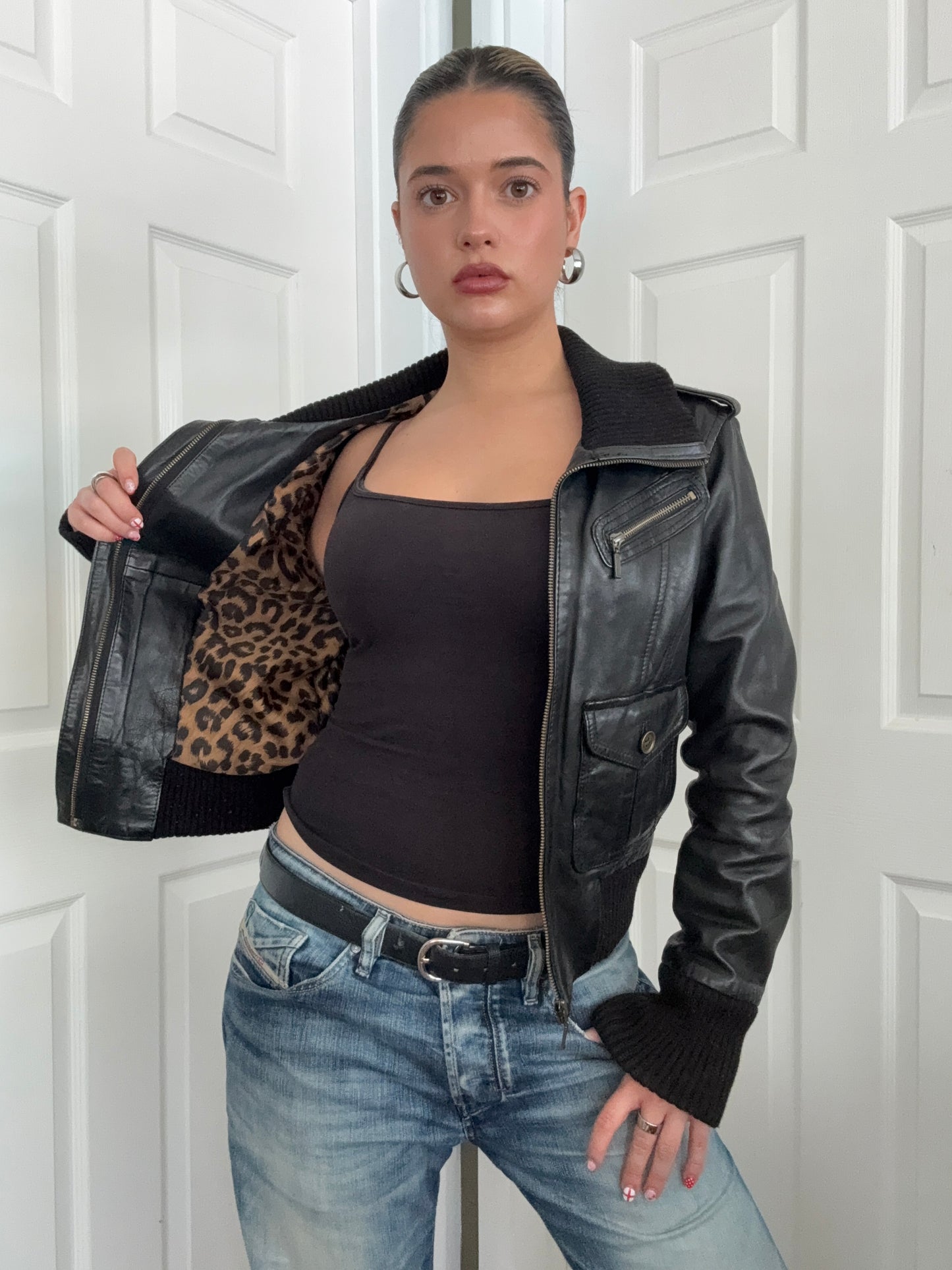 Leather Bomber Jacket (M)