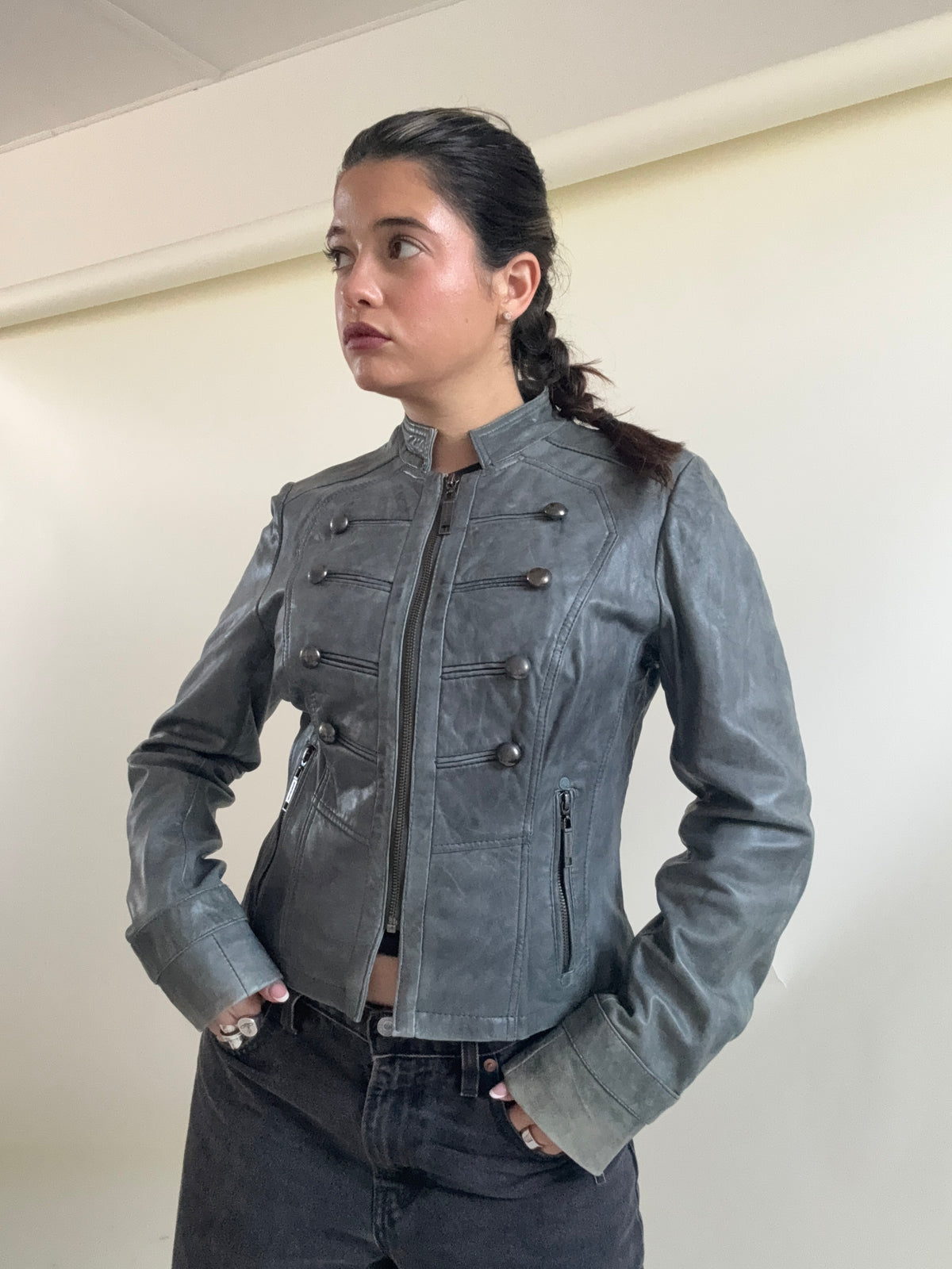 Vintage Leather Military Jacket (UK12)