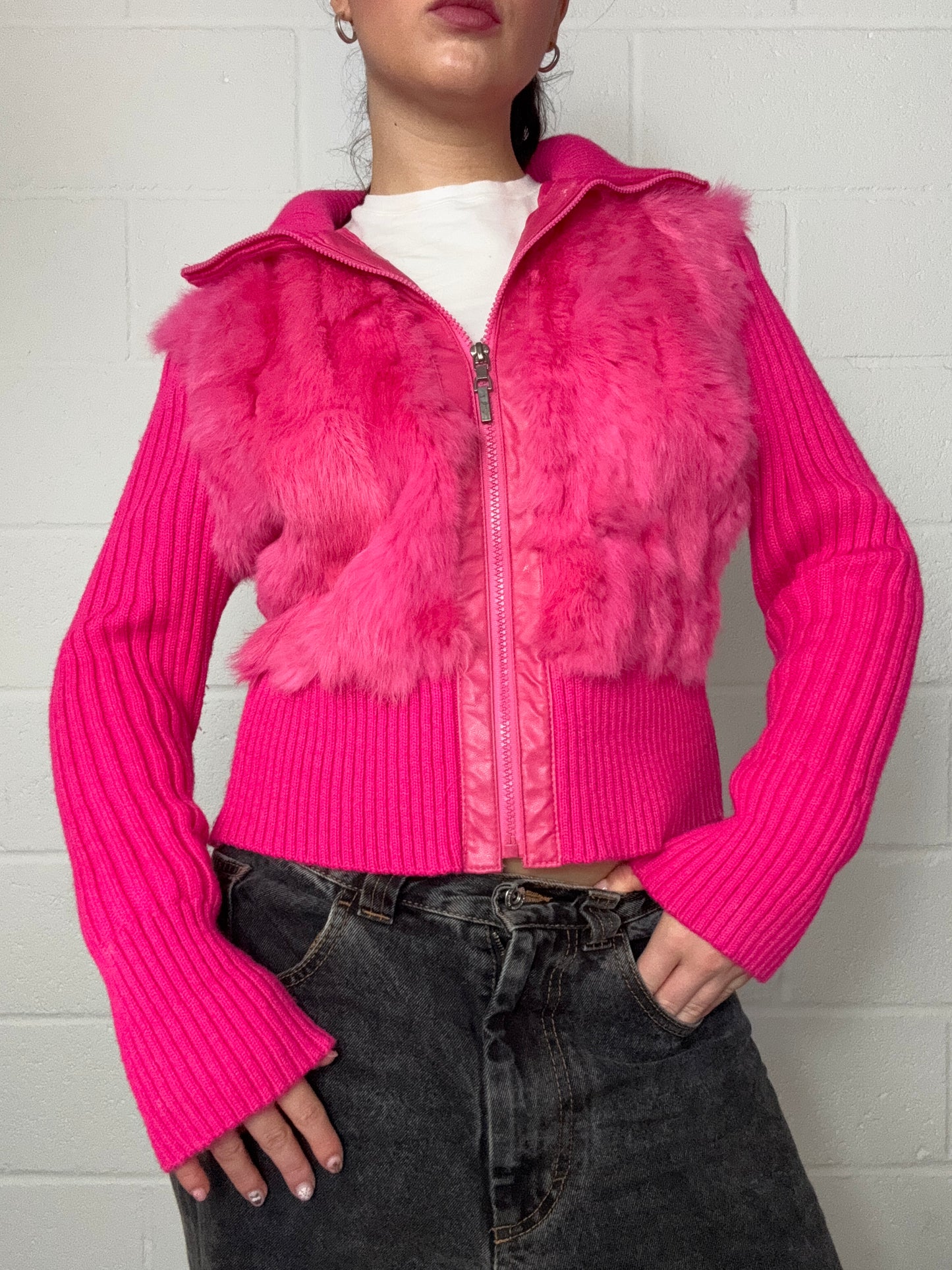 Pink Fur Knit Jacket (M)