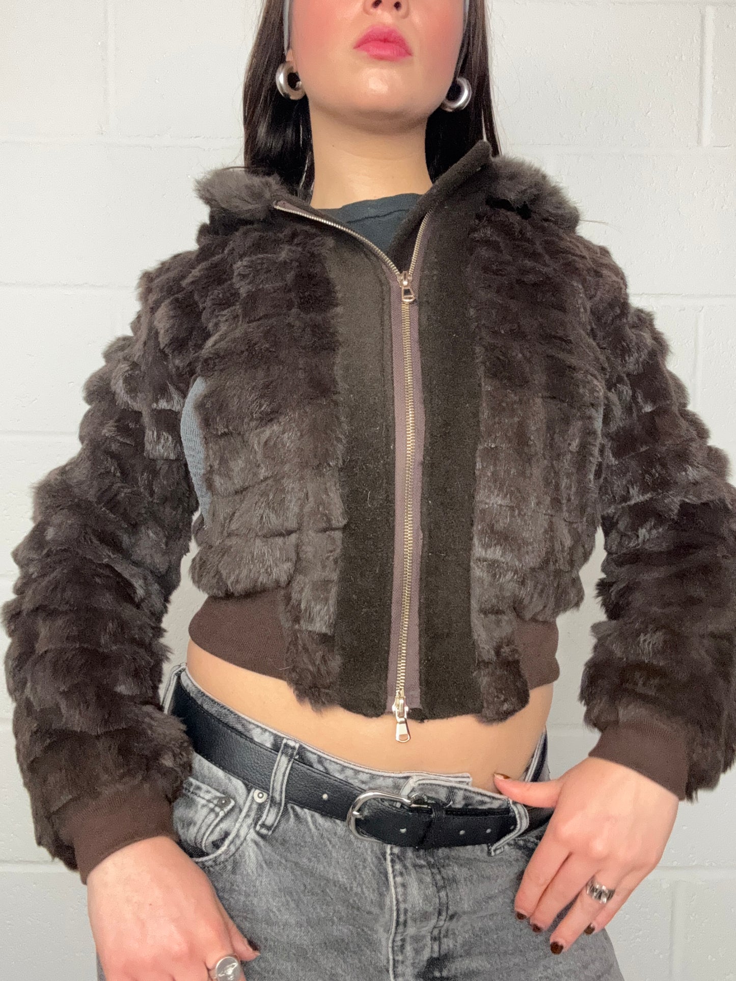 Guess Brown Faux Fur Jacket (XS)